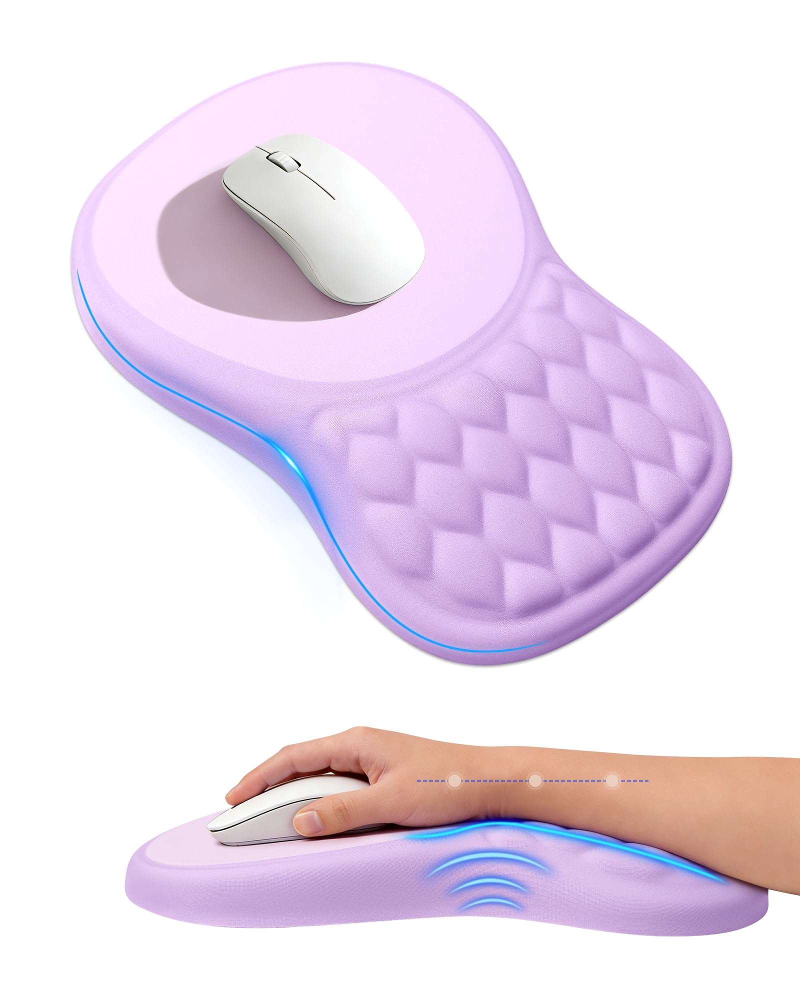 Ergonomic Mouse Pad with Sloped Memory Foam Wrist Rest, Purple&Grey