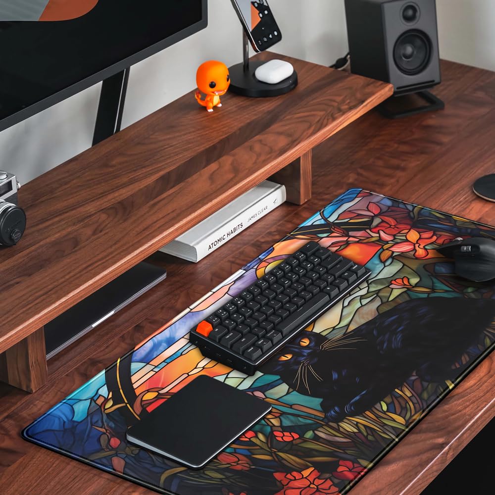 Mechanical Cattle Black Cat Desk Mat Vintage Sunset XXL Large Mouse Pad Laptop Desk Mousepad with
