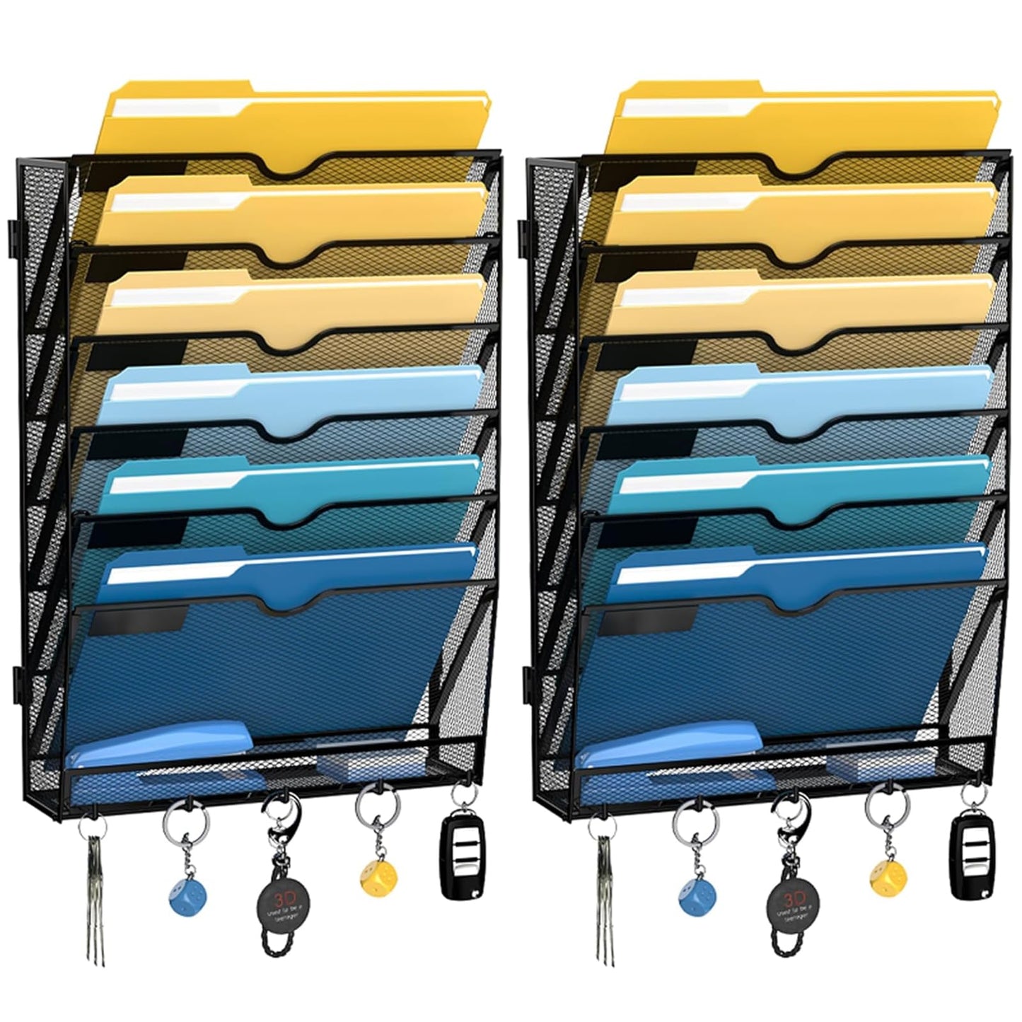 SUPEASY 7-Tier Hanging Wall File Organizer with Hooks, 2 Pack