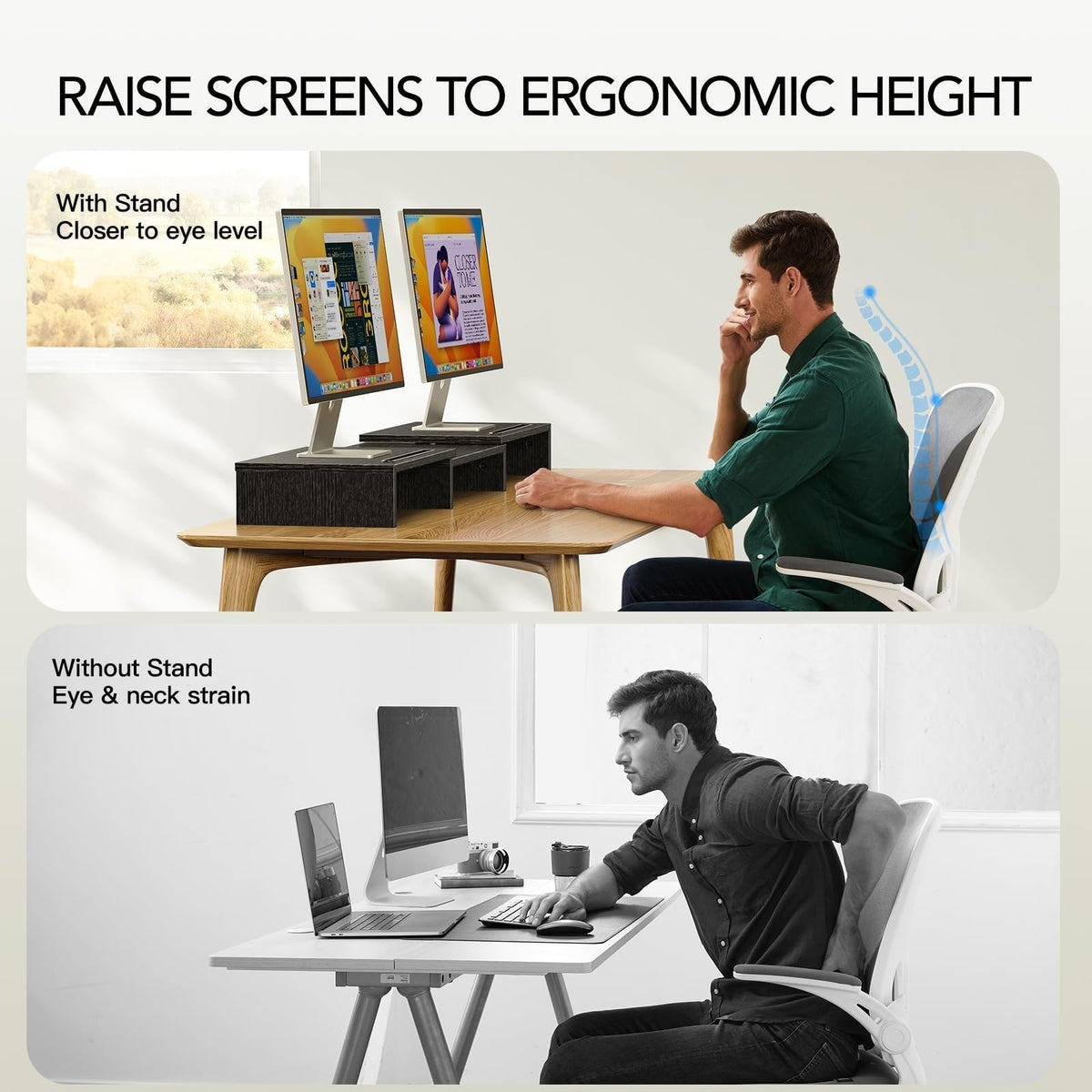 AMERIERGO Dual Monitor Stand Riser for 2 Monitors, Monitor Stand for Desk, Adjustable Computer