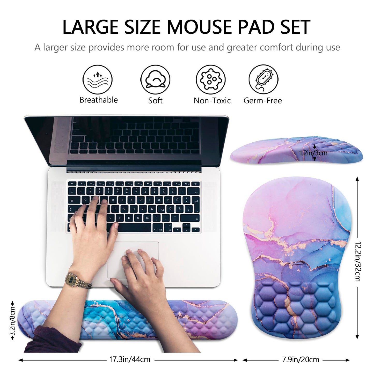 Mouse Pad Wrist Support, Laokiiy 2 in1 Keyboard Wrist Rest+ Ergonomic Mouse Pad, Non-Slip Wrist