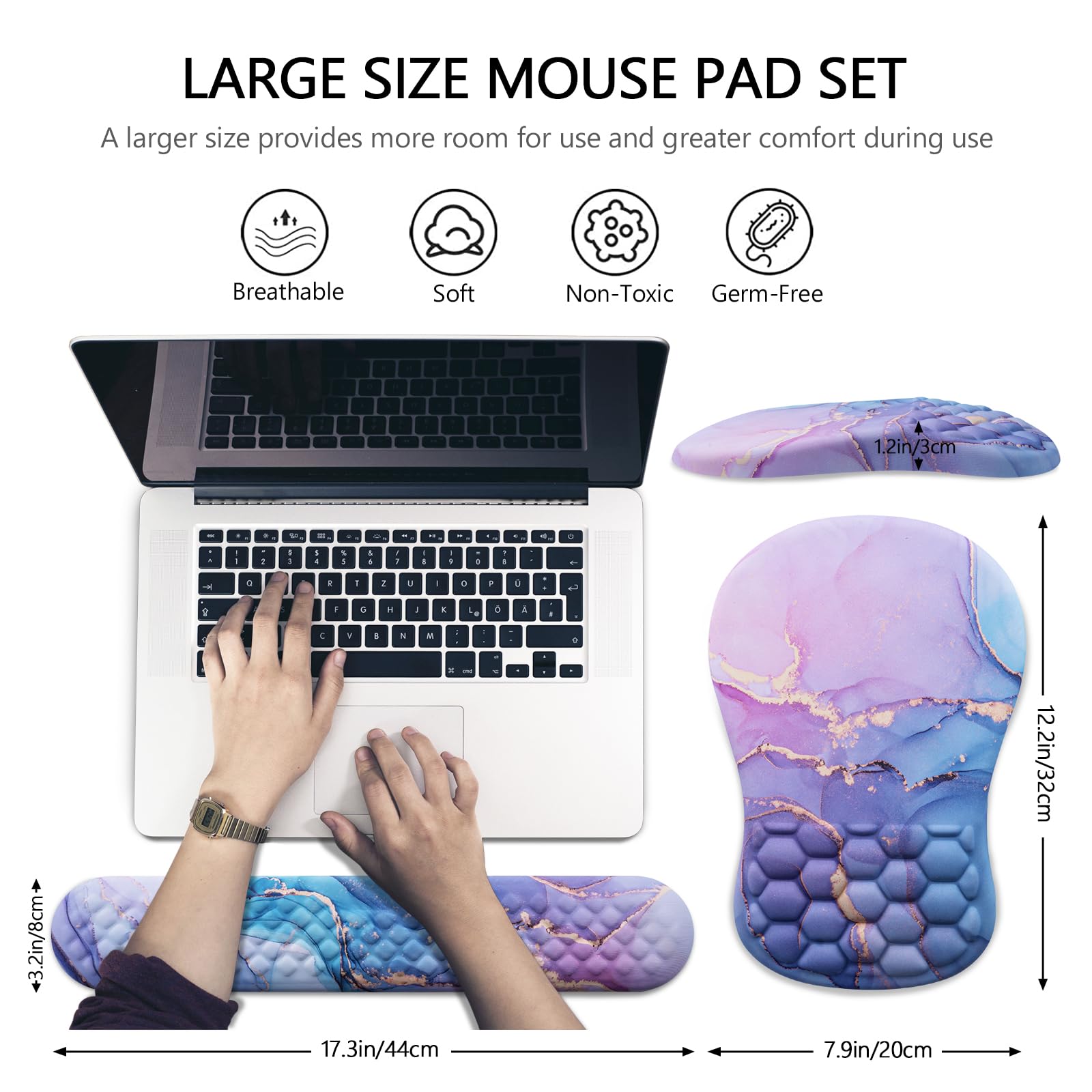 Mouse Pad Wrist Support, Laokiiy 2 in1 Keyboard Wrist Rest+ Ergonomic Mouse Pad, Non-Slip Wrist