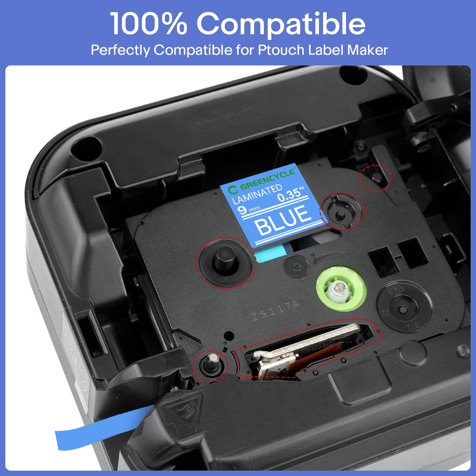 GREENCYCLE Compatible for Brother P-Touch Label Tape TZe-525 9mm 0.35" Laminated Blue TZe525 TZ-525