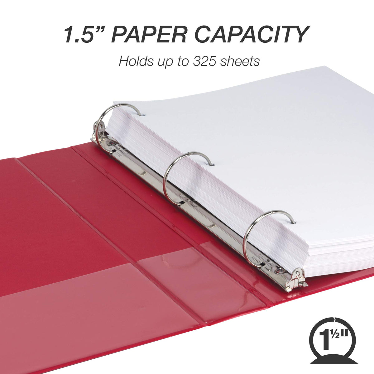Samsill 4 Pack Durable 1.5 Inch 3 Ring Binders, Round Ring, Clear View Cover for Presentations, Red