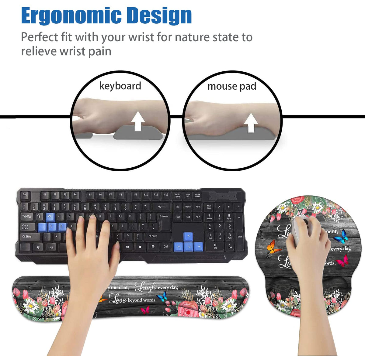 Keyboard Wrist Rest and Mouse Pad Wrist Support Set with Coasters, Ergonomic Gaming Mousepad