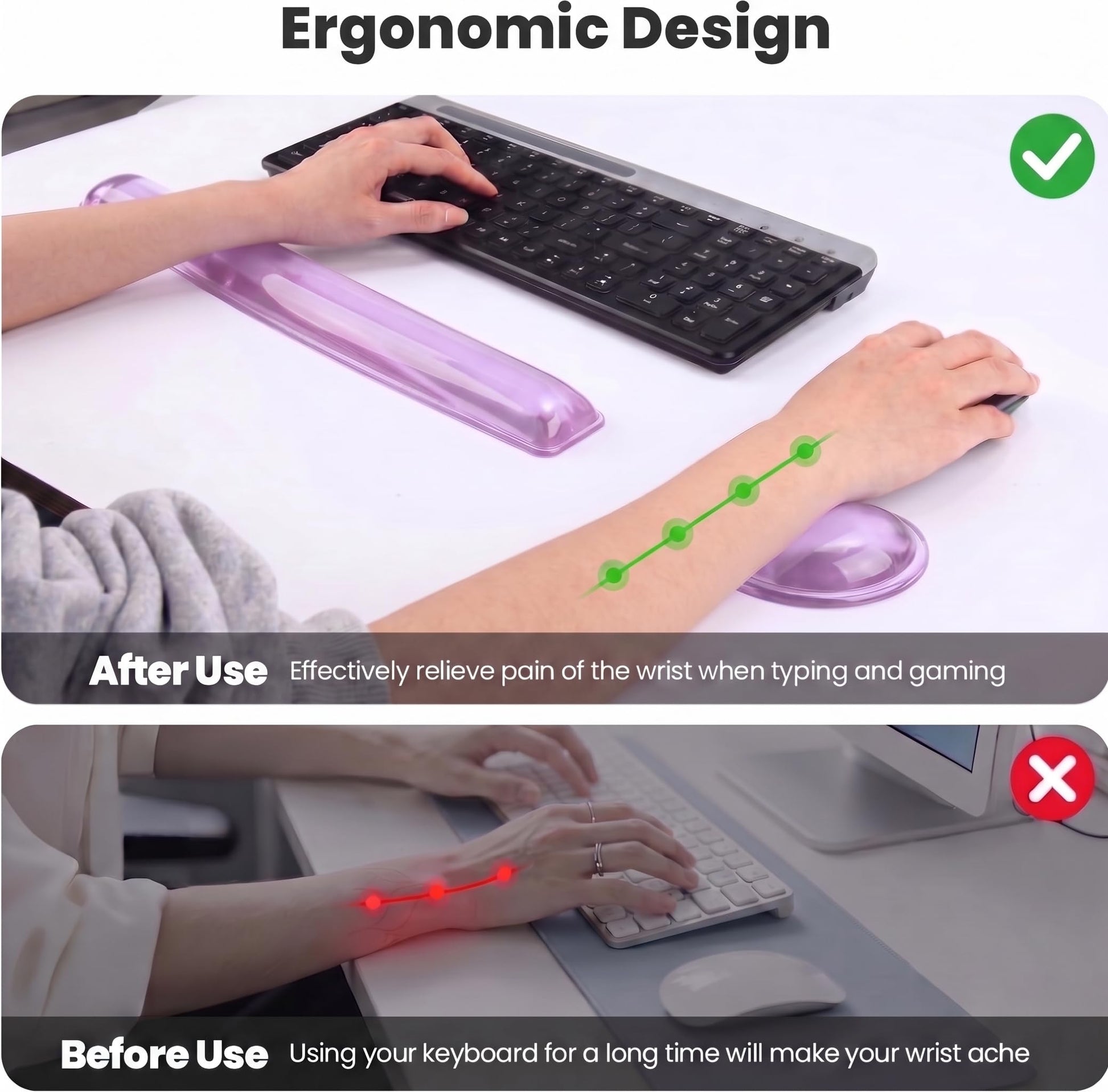 Gel Keyboard & Mouse Wrist Rest Set - Keyboard Wrist Rest Pad & Mouse Support for Office Gaming Pad