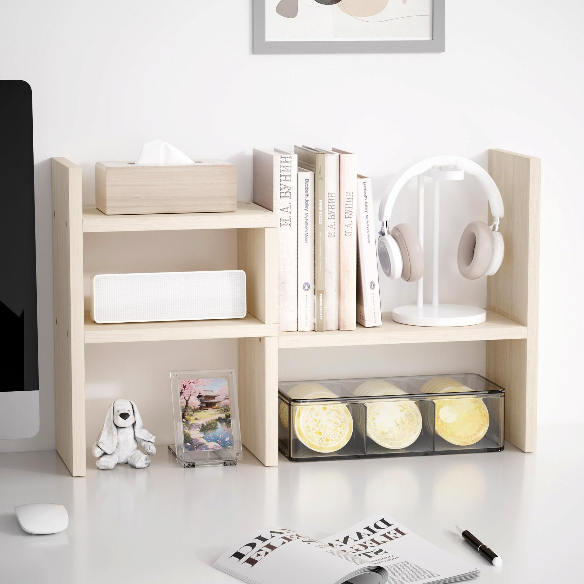 Jerry & Maggie Desktop Organizer Office Storage Rack Adjustable Wood Display Shelf, White, 5 Units
