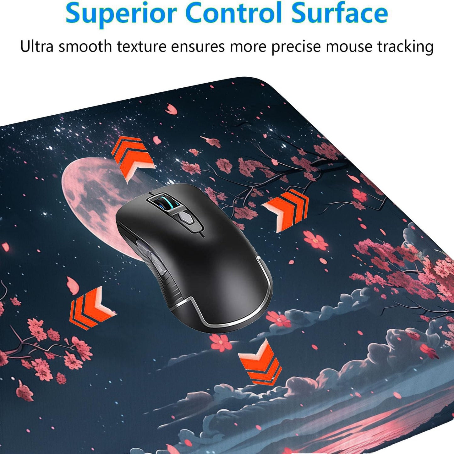 Cherry Blossom Floral Desk Pad Mouse Pad Kawaii Pink Black Moon Floral Gaming Mouse Mat with