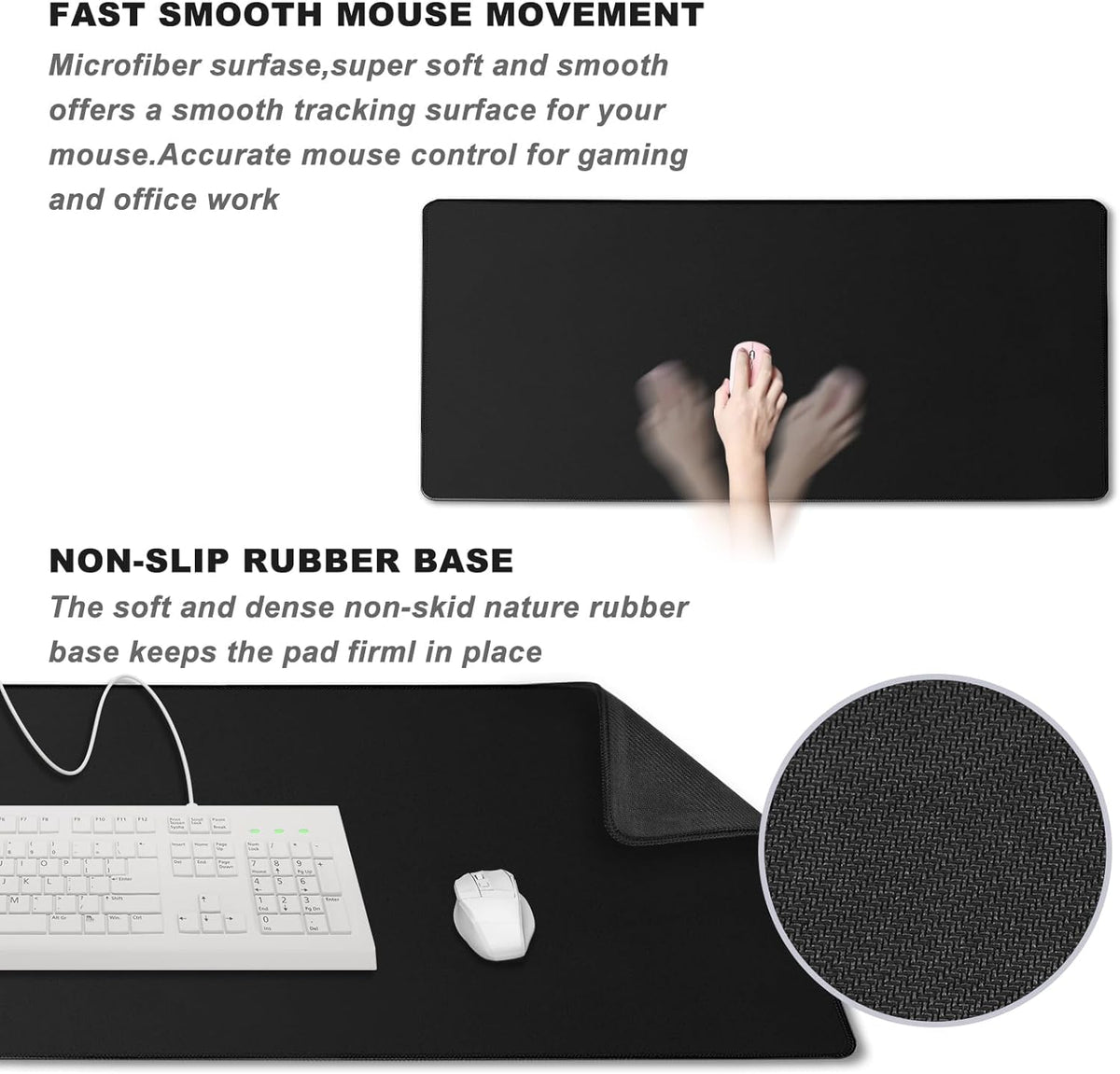 Large Mouse Pad Desk Mat Office Desk Pad with Stitched Edges, Black