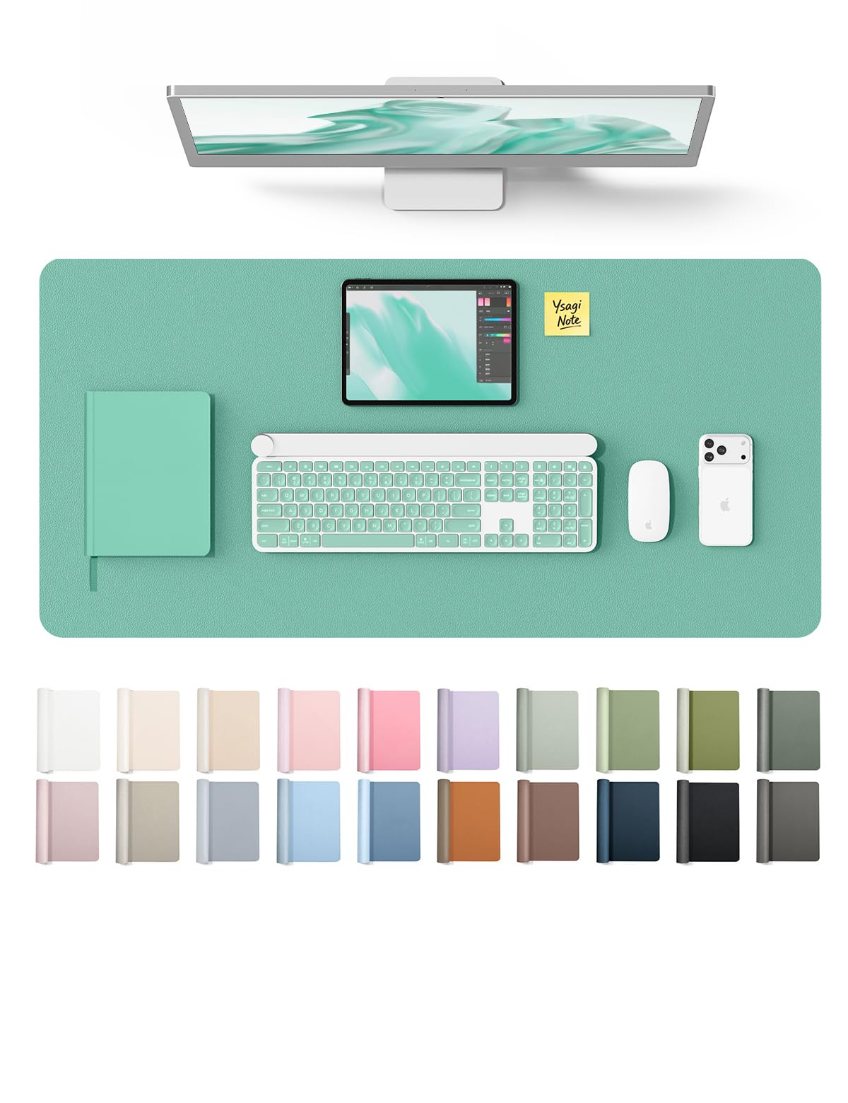 YSAGi Leather Desk Protector, Office Mat, Large Mouse Mat, Non-Slip PU Leather Blotter, Laptop