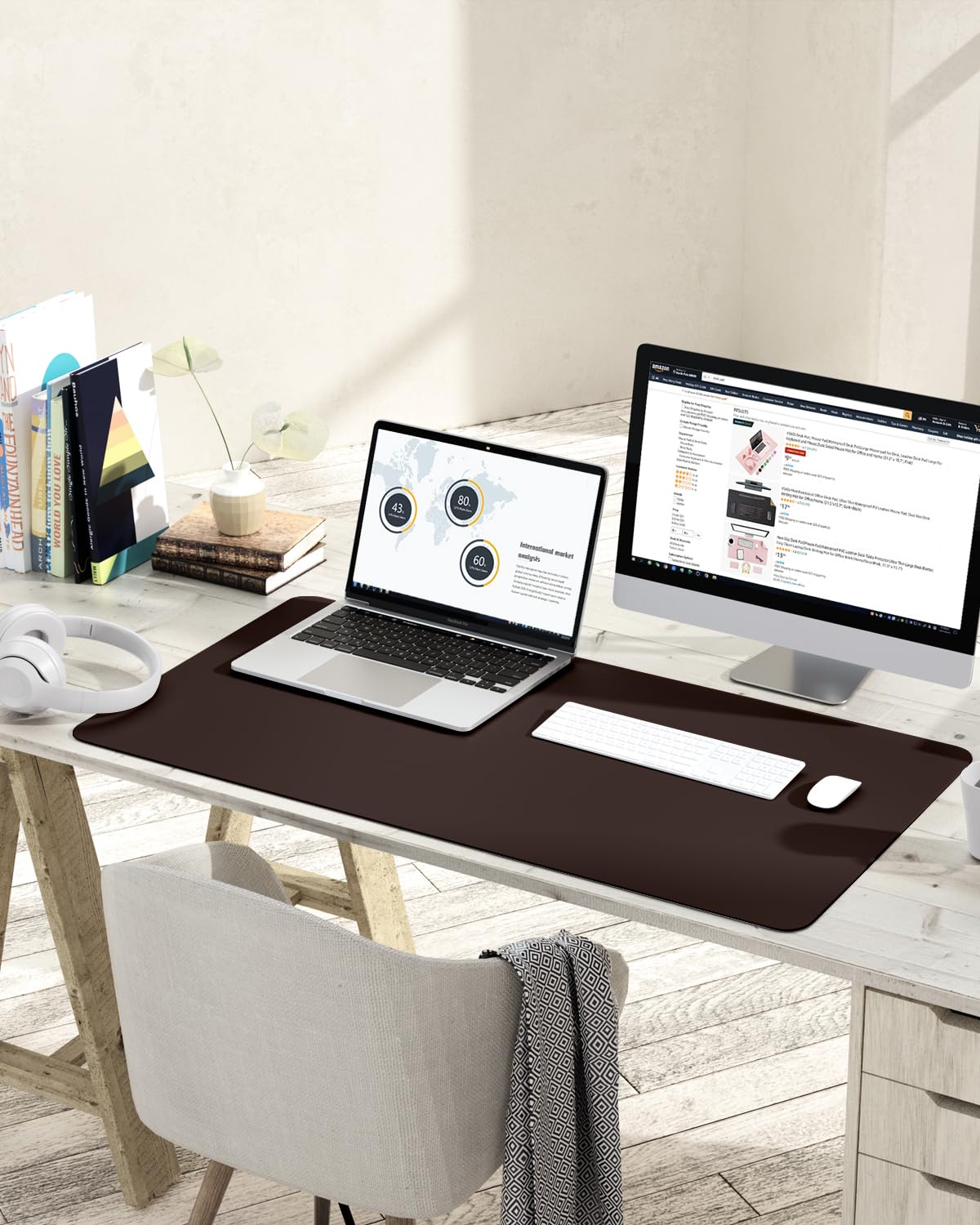 YSAGi Non-Slip Leather Desk Pad L Size, Waterproof Laptop Computer Desk Keyboard Mat, Table