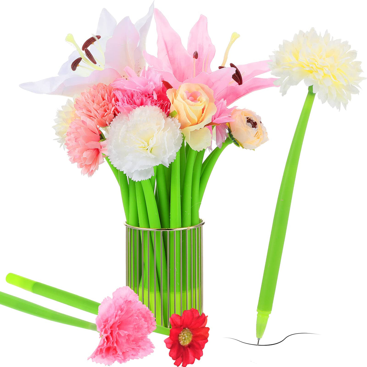 BBTO 24 Pcs First Day Flower Pen Ballpoint with Flower Top, Beautiful