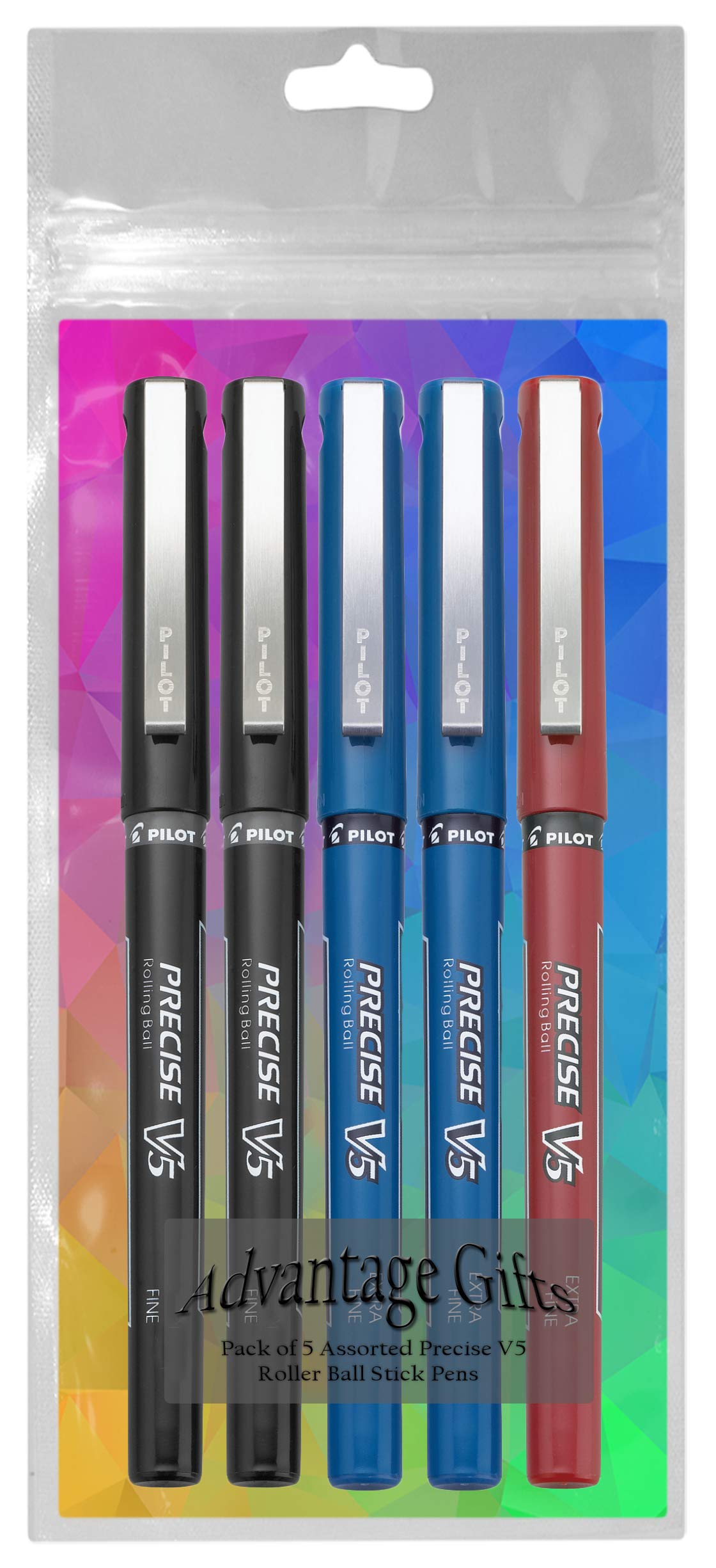 Advantage Gifts Precise V5 Stick Rolling Ball Pens, Extra Fine Point (.5mm), Assorted Colors