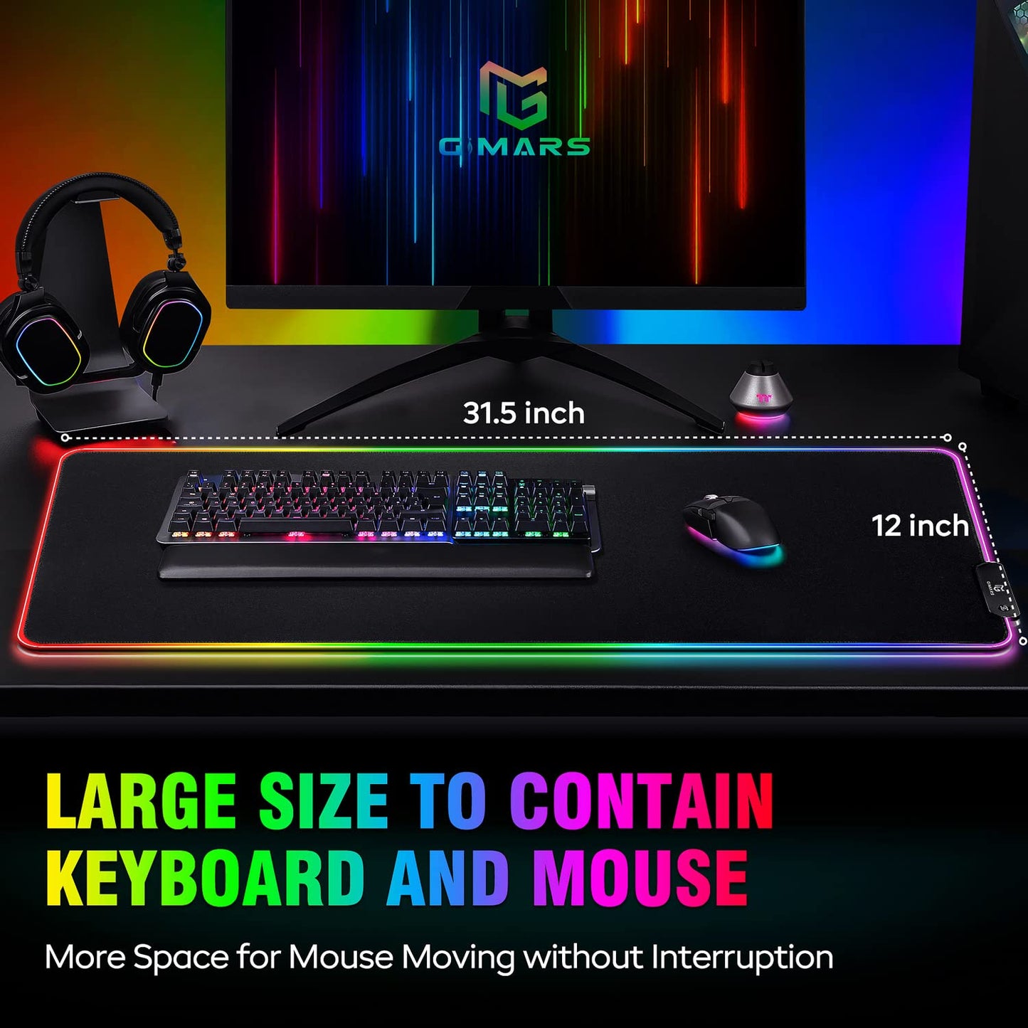 Gimars Large RGB Gaming Mouse Pad, Desk Pad with 12 LED Lighting Modes, Premium Micro-Weave Cloth