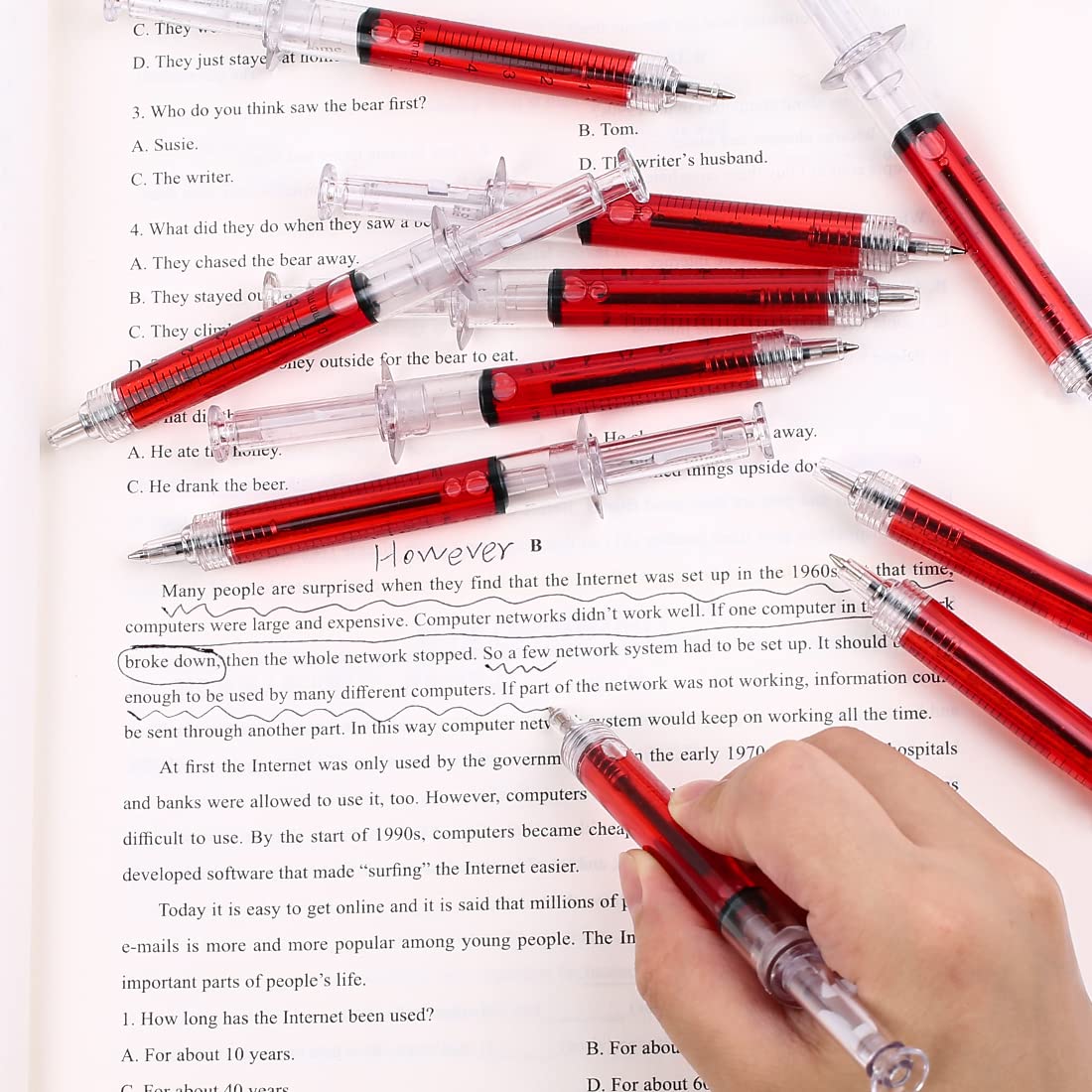 SunAngel Ballpoint Pens, 60-Pack Bulk Writing Pens for Office Use – Syringe-Style Medical Design