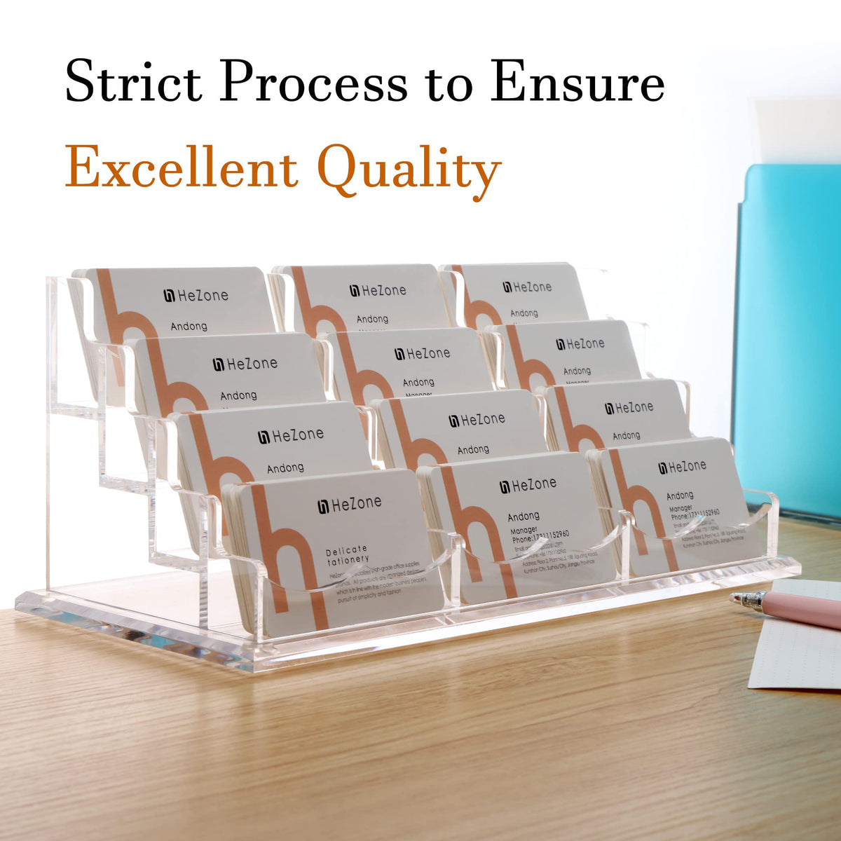 HeZone Business Card Holder Display for Desk, 12 Slot 4 Tier Multiple-Clear Acrylic Business Card