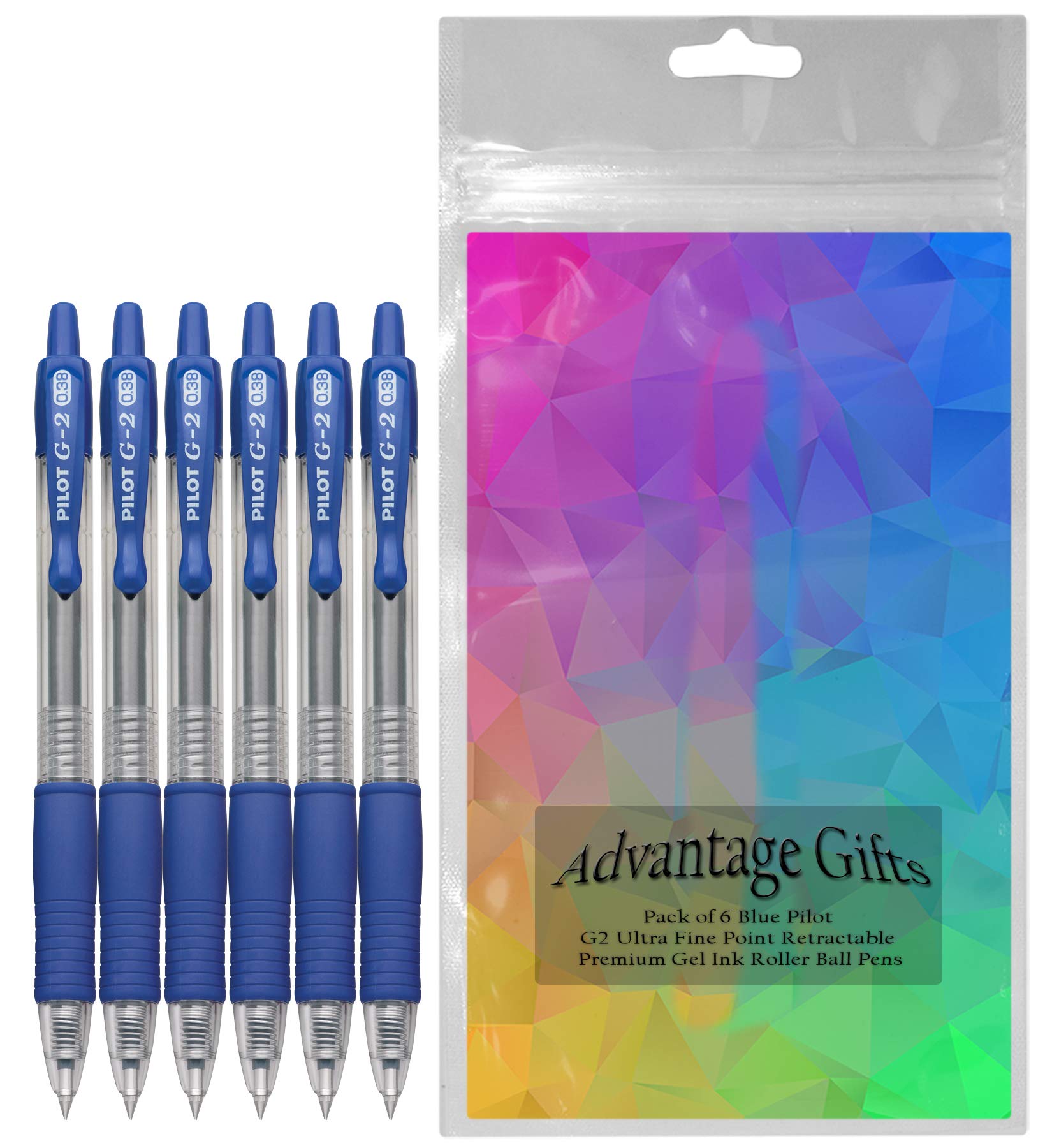 Advantage Gifts G2 Retractable Premium Gel Ink Roller Ball Pens Ultra Fine Point (.38mm) Blue Ink 6