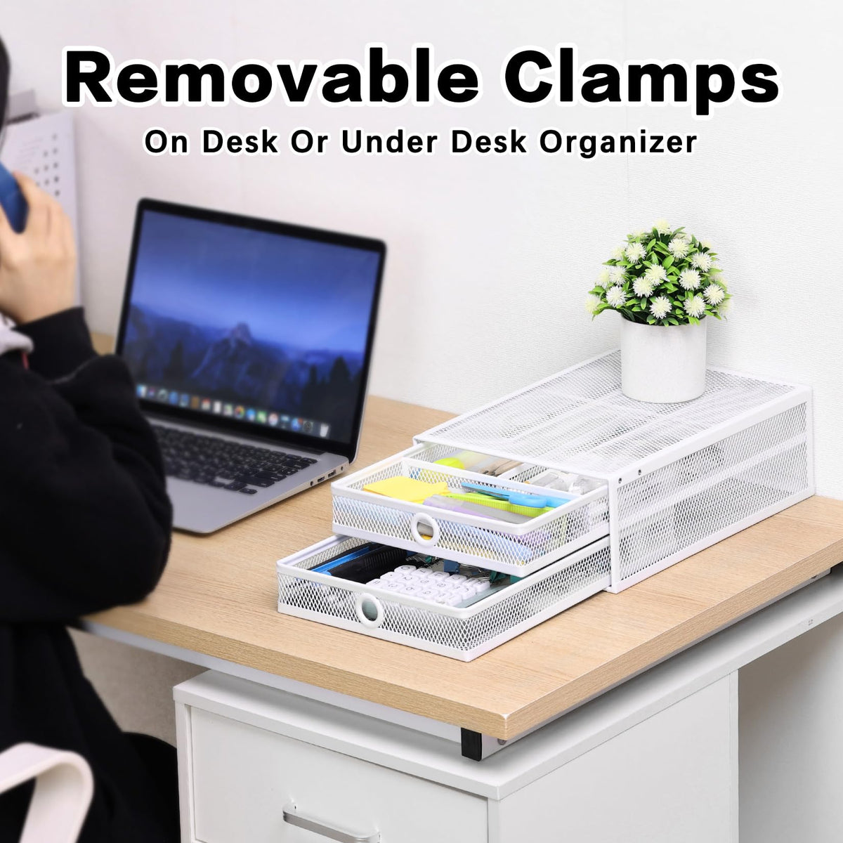 Under Desk Drawer, Clamp on Desk Organizer Slide Out Table Storage No Drill