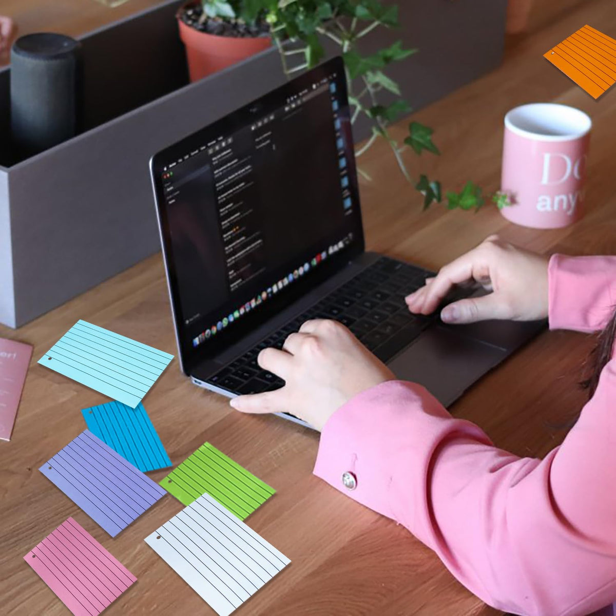 TFLFL Index Paper Cards 3x5 Inch, 1200PCS Flash Cards, Thin Note Cards Paper 8 Colors Ruled Index