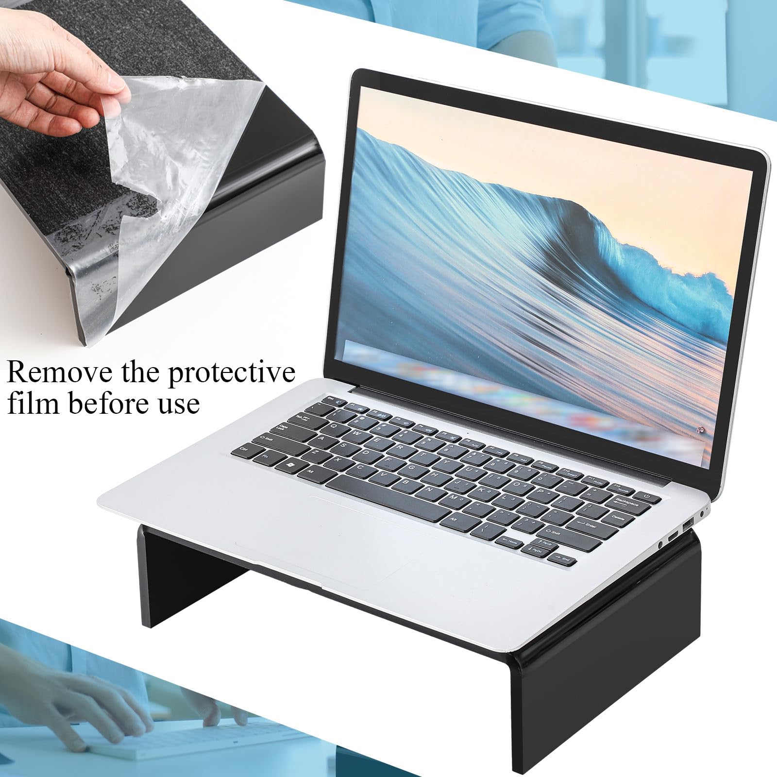 Jetec 2 Pcs Acrylic Monitor Stand Desktop Computer, Black, 16 x 8 x 3 Inch