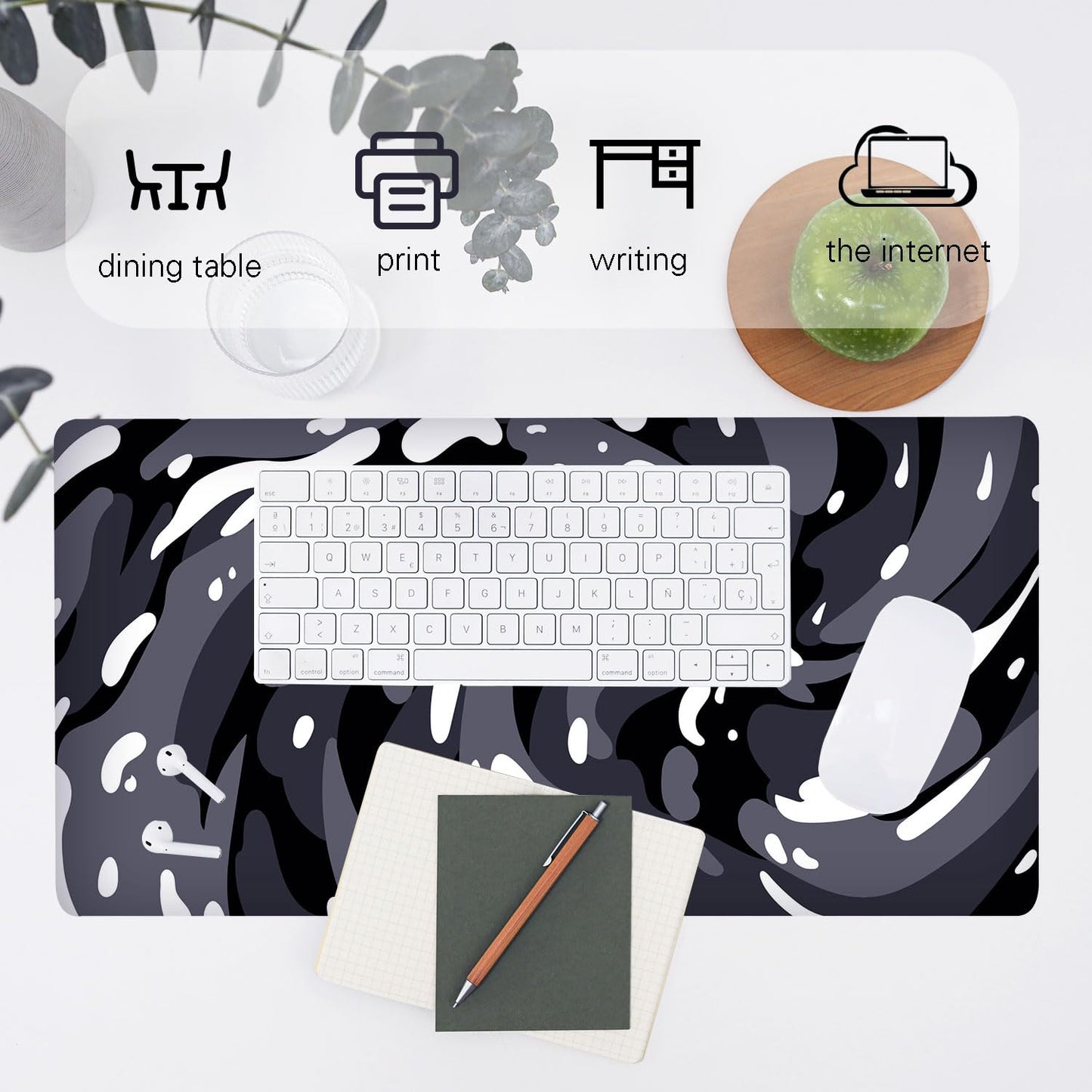Fluid Pattern XXL Mouse Pad, Thick Waterproof Desk Mat with Stitched Edge