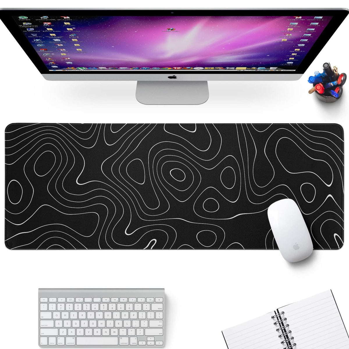 Llzdeuan Large Topographic Map Gaming Mouse Pad for Desk Black Desk Pad with Non-Slip Rubber Base