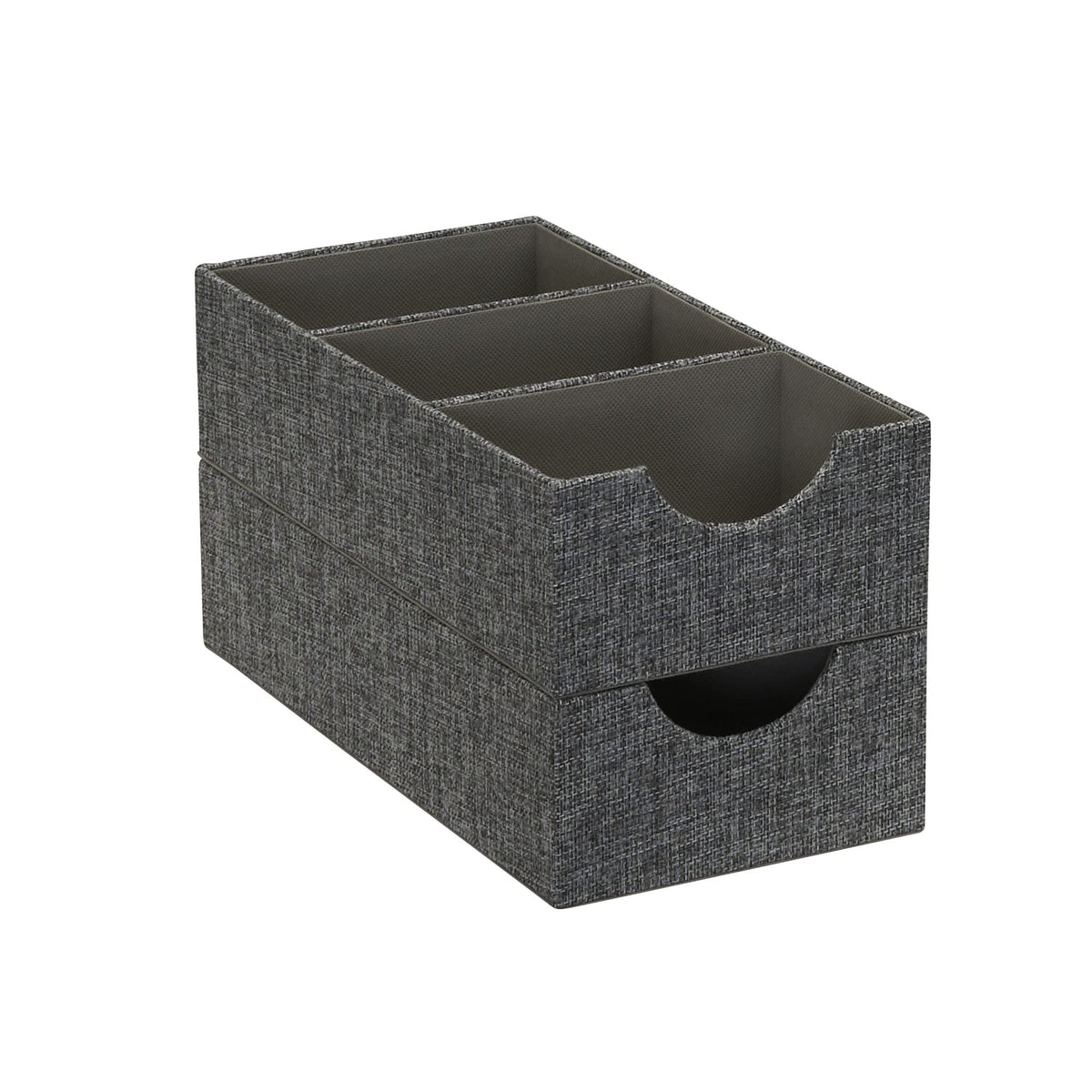Household Essentials Organizer Tray Accessory in Fabric‑Covered Sturdy Drawer Organizer with Three