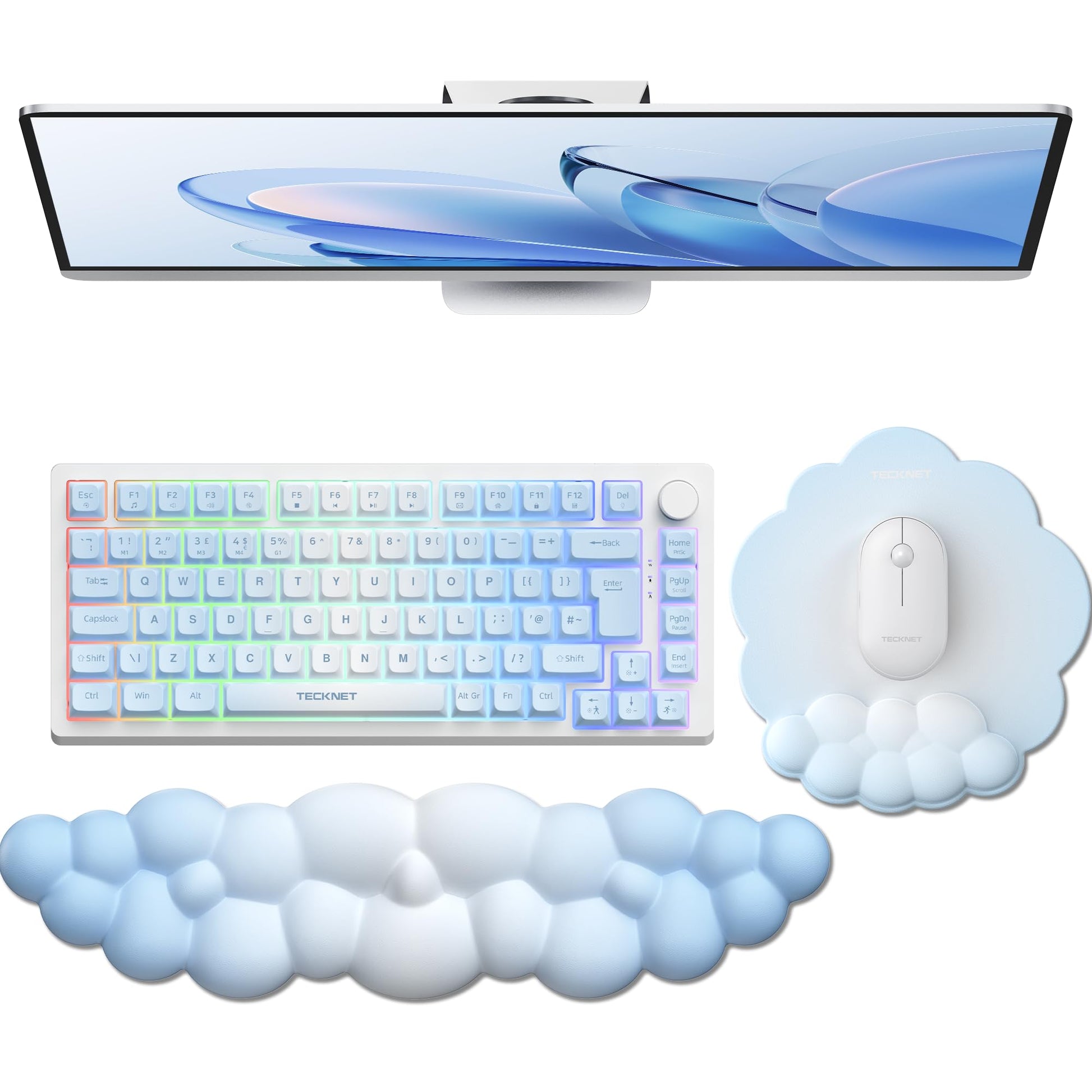 TECKNET Cloud Mouse Pad with Wrist Rest, Ergonomic Cloud Wrist Rest with Non-Slip Base, PU Leather