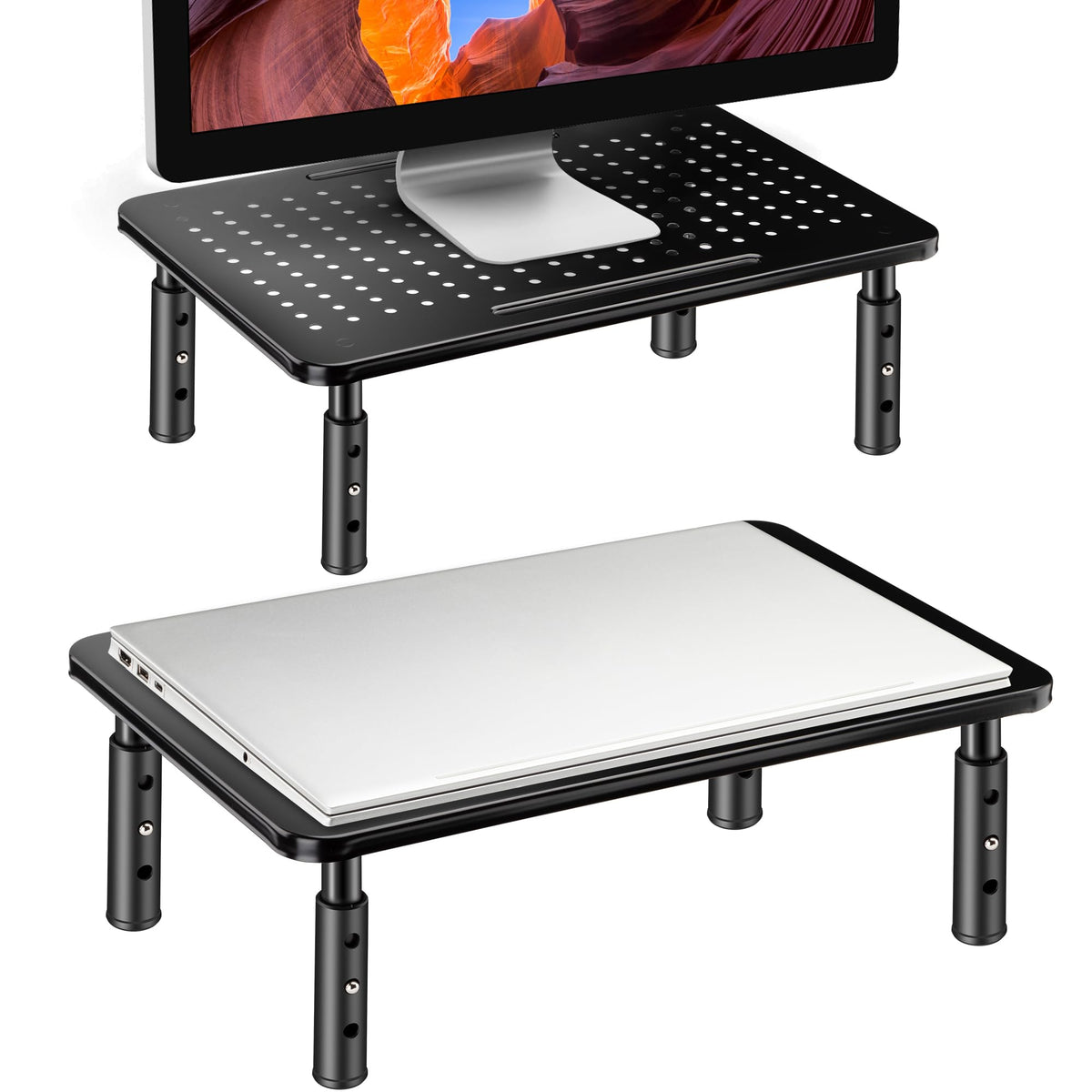 La Jaco Monitor Stand Risers for 2 Monitors, 3 Height Adjustable Monitor Stand with Pen Holder