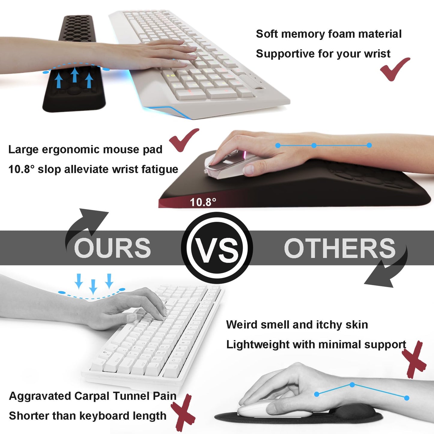 Ospelelf Keyboard Wrist Rest Ergonomic Mouse Pad with Wrist Rest, Arm Wrist Rest for Computer