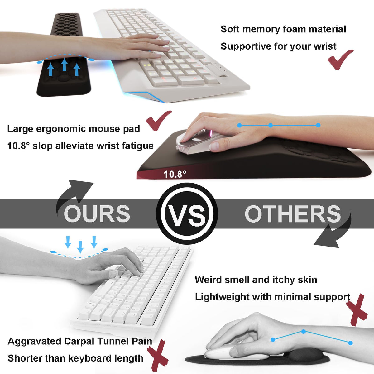 Ospelelf Keyboard Wrist Rest Ergonomic Mouse Pad with Wrist Rest, Arm Wrist Rest for Computer