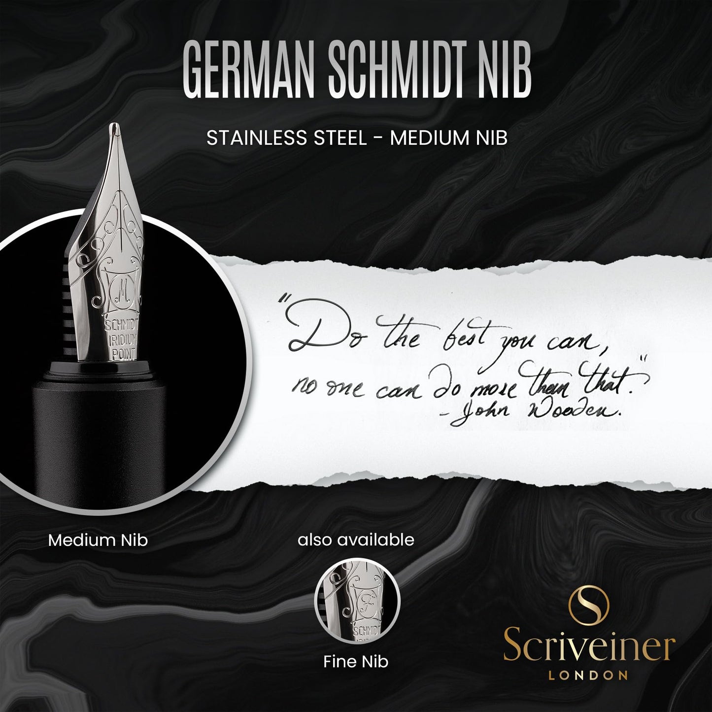 Scriveiner Luxury Fountain Pen - Medium Matt Black With Chrome Finish, Schmidt German Nib