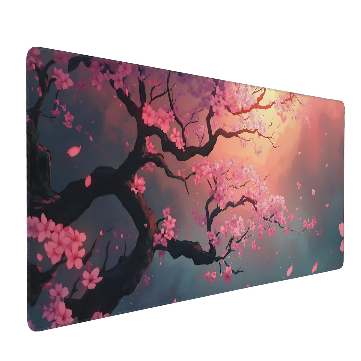 Cute Floral Aesthetic Cherry Gaming Mouse Pad, Pink Japanese Desk Mat with Anti-Slip Base &