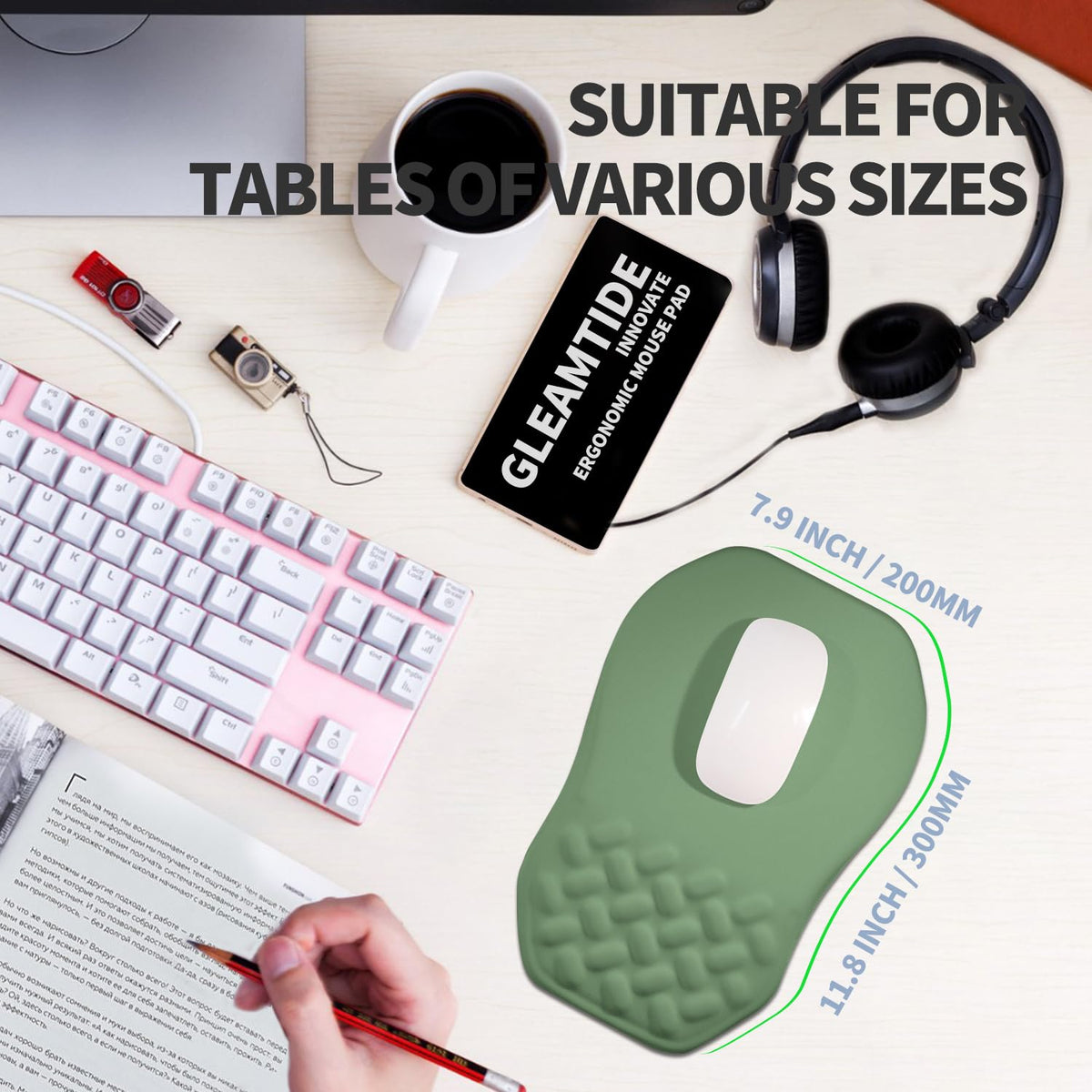 Gleamtide Ergonomic Raised Mouse Pad Wrist Support with Bilateral Slope Memory Foam Mousepad for