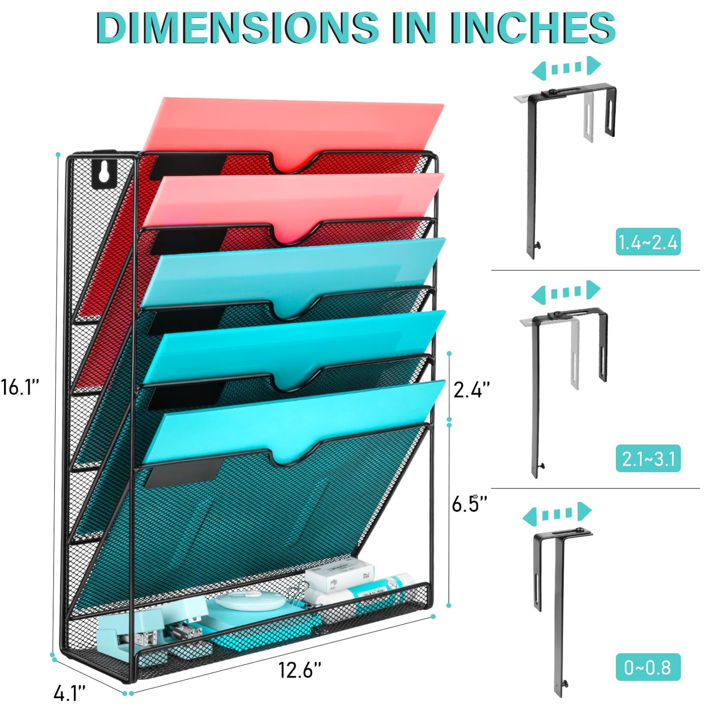 GALASALA Wall File Organizer, 6 Pockets Mesh Hanging File Organizer, Wall Mount File Holder With