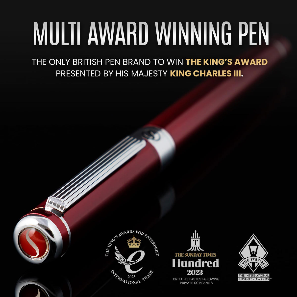 Scriveiner Deep Crimson Red Fountain Pen - Stunning Luxury Pen with Chrome Finish, Schmidt Nib