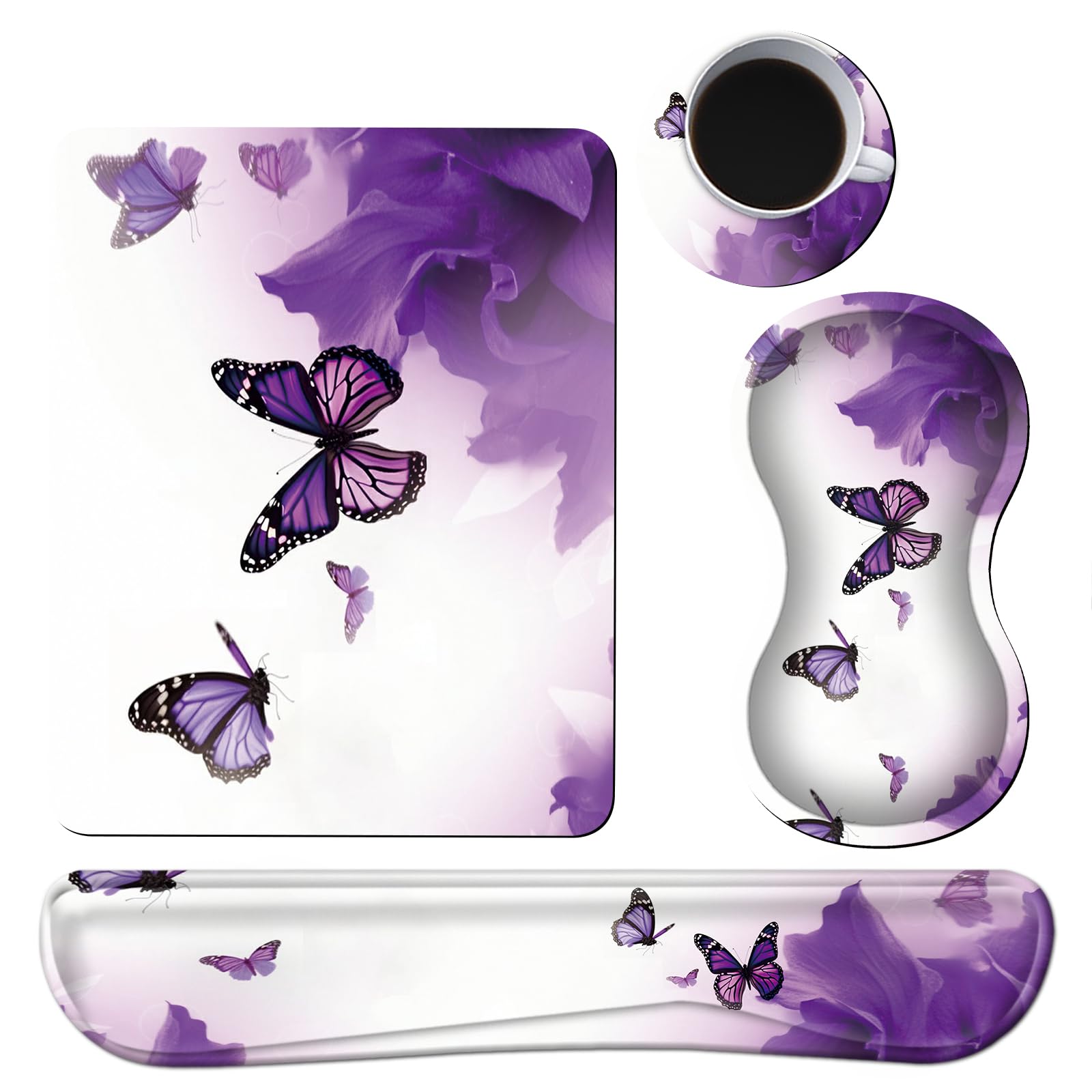 Keyboard Wrist Rest + Mouse Pad + Mouse Wrist Rest Support Set + Coaster, Ergonomic Memory Foam