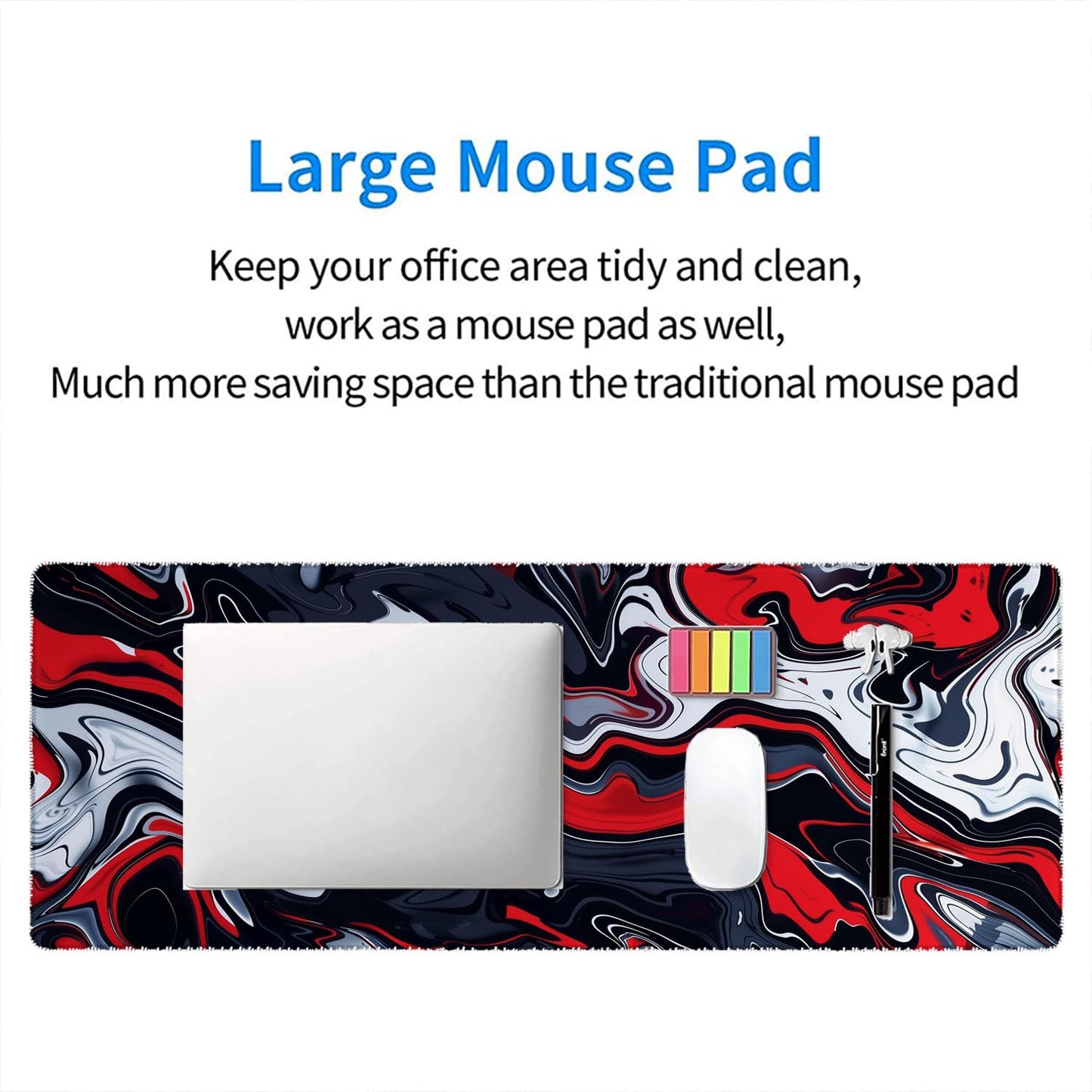 Red Marble Fluid Gaming Mouse Pad Desk Pad Abstract Black White Mousepad XL Large Gaming Mouse Pad