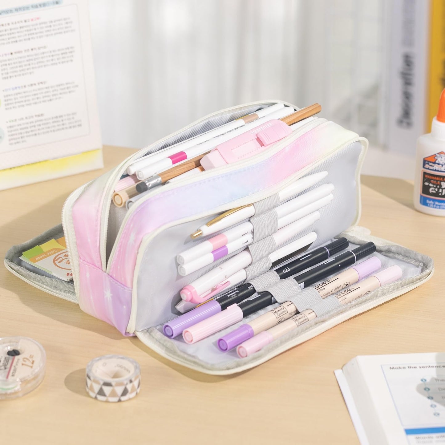 CICIMELON Large Capacity Pencil Case 3 Compartment Pouch Pen Bag for School Teen Girl Boy Men Women