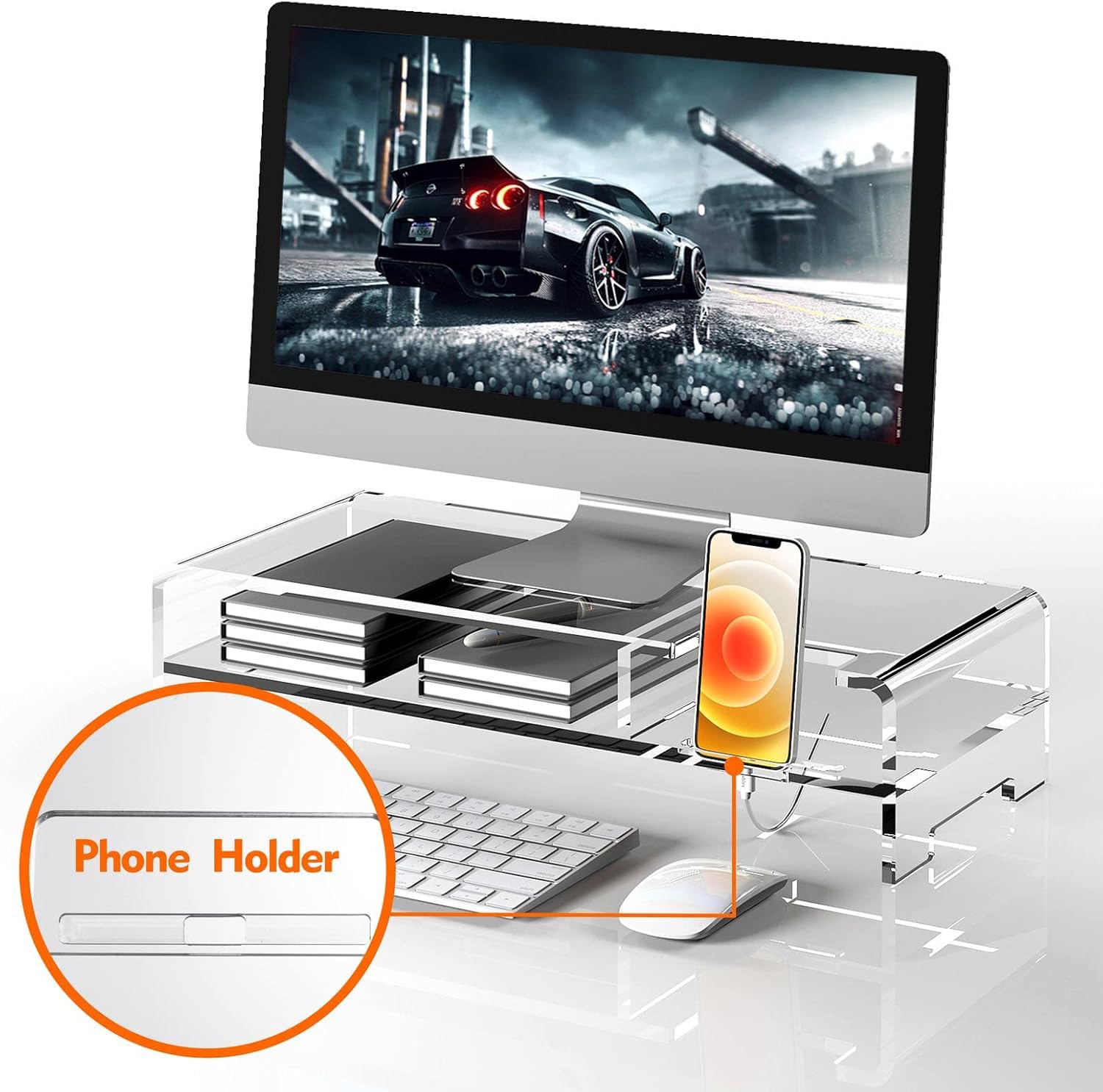 BEYGORM Acrylic Monitor Stand for Full Keyboard, 20" Wide 2-Tier