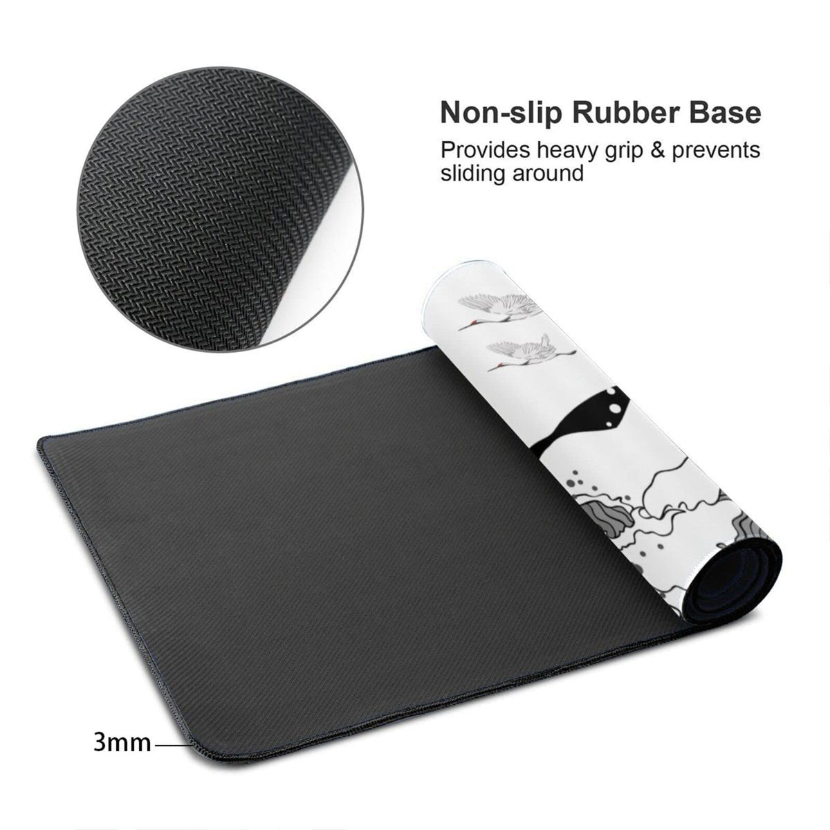 Japanese Red and Black Wave Mouse Pad 35.4 X 15.7 Inch Extended Large Cool Mouse Mat Non-Slip