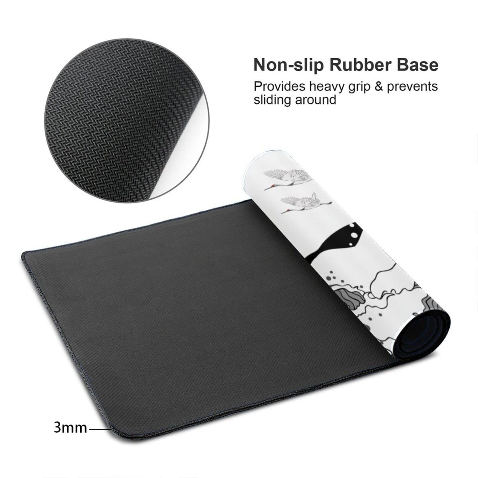 Japanese Red and Black Wave Mouse Pad 35.4 X 15.7 Inch Extended Large Cool Mouse Mat Non-Slip