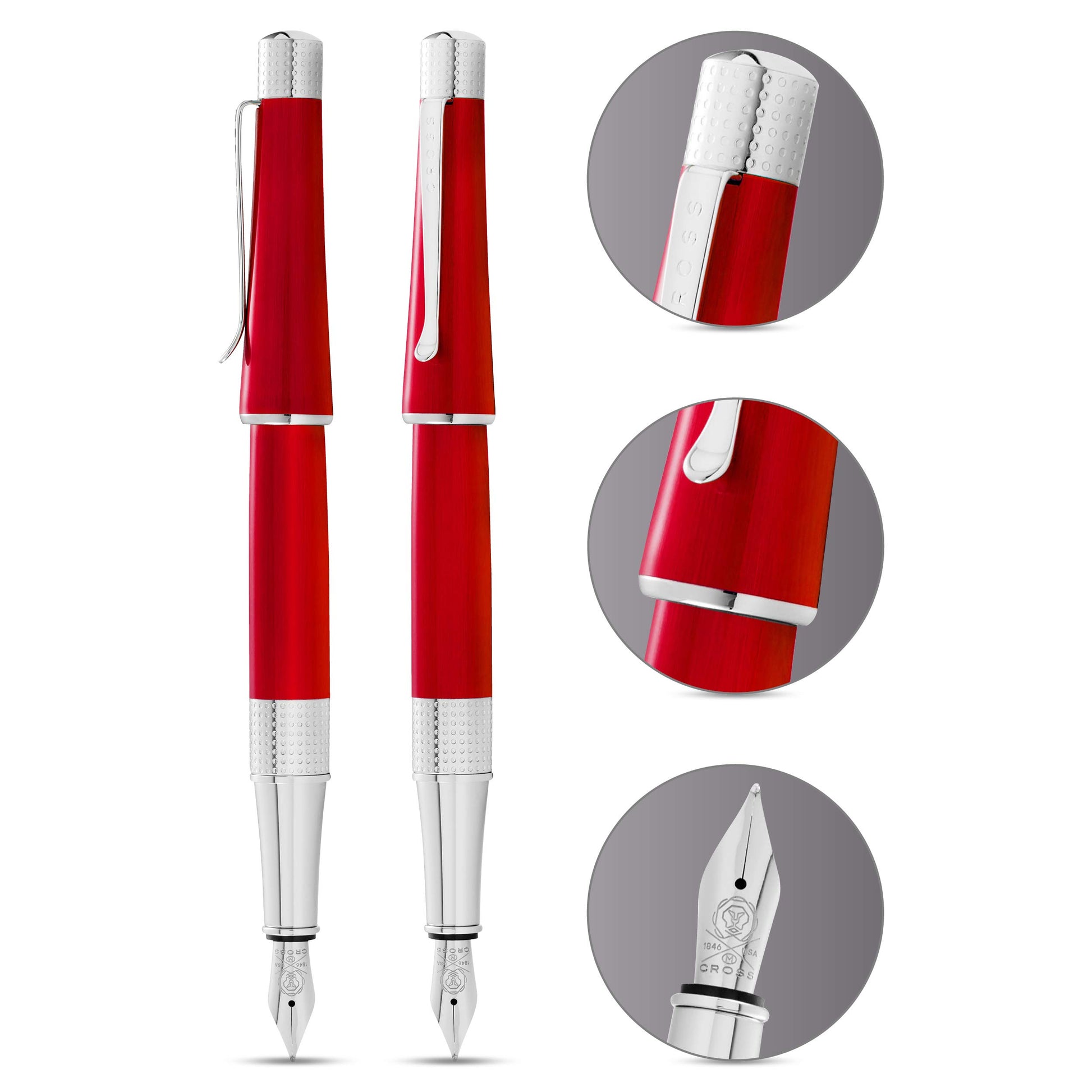 Cross Beverly Refillable Fountain Pen, Medium Nib, Includes Premium Gift Box - Translucent Red