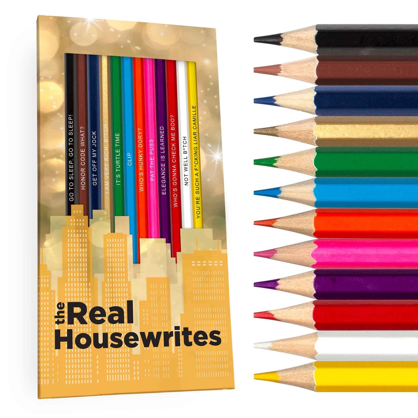 Pun Labs Glam Writes Colored Pencils, 12 Foil-Stamped Gift Set