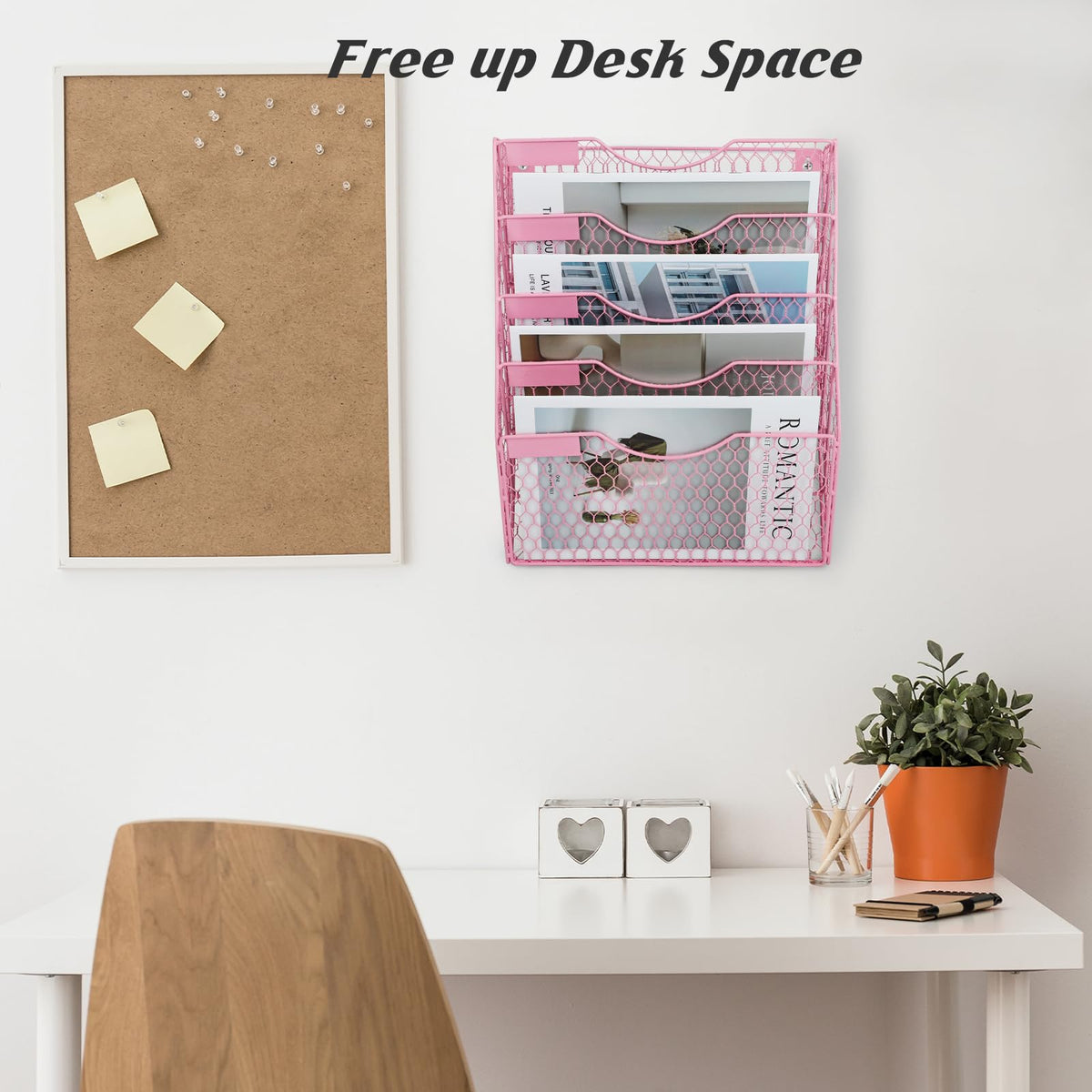EASEPRES Mail Organizer Wall Mount Hanging File Holder Storage, Metal Chicken Wire Magazine Rack 5