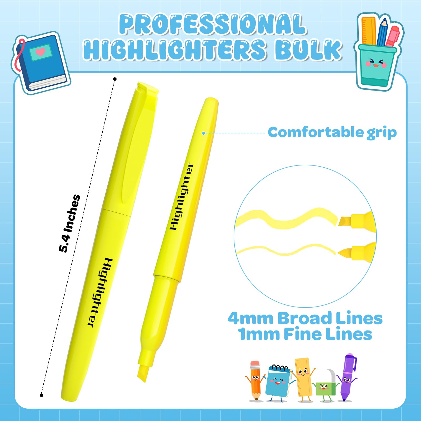 DUONIZAY 150 Count Highlighters Yellow Bulk - Dry-Quickly No Bleed Chisel Tip Highlighter, Markers