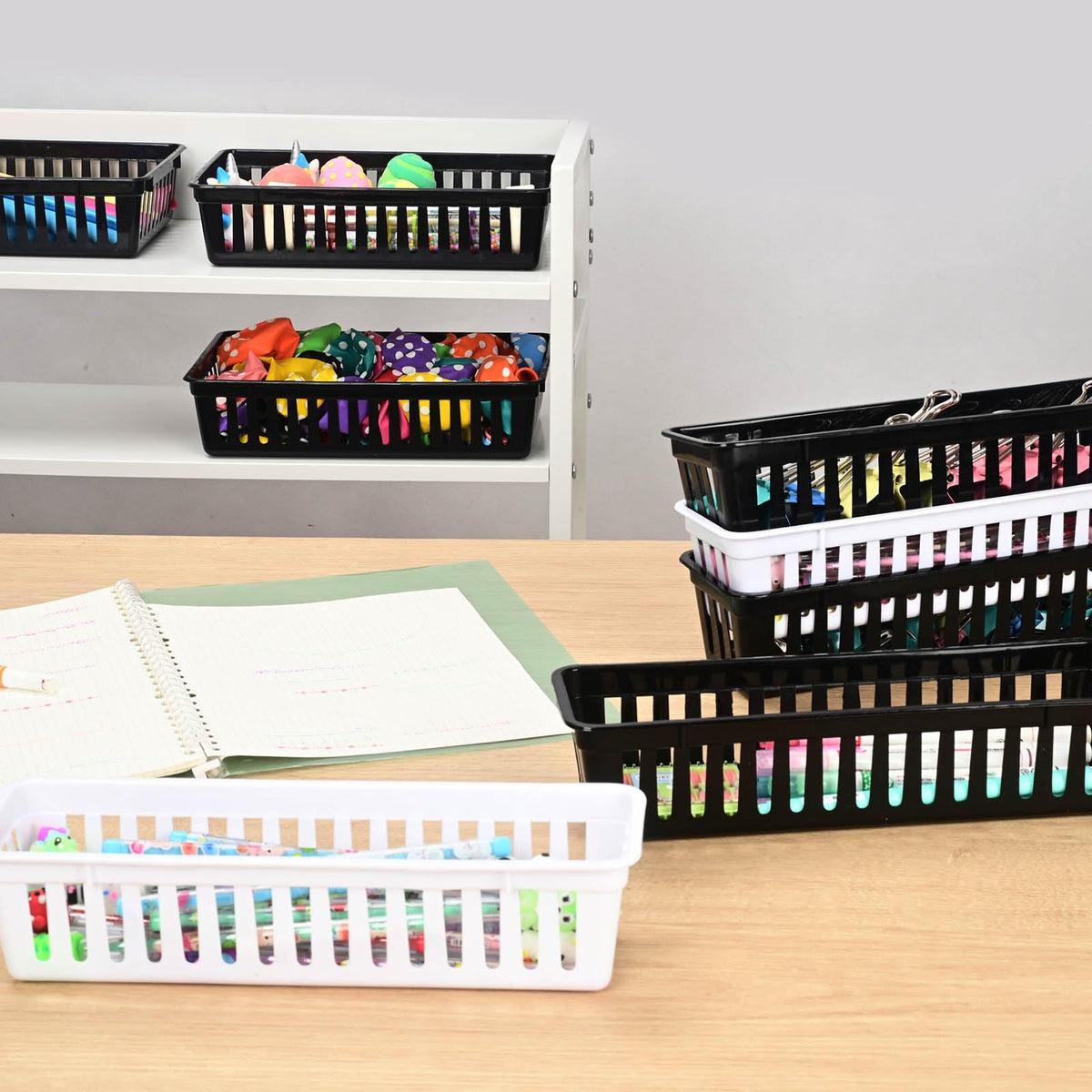 Slim Pencil Organizer Storage Container Color Pencil Marker Crayon Small Plastic Storage Basket