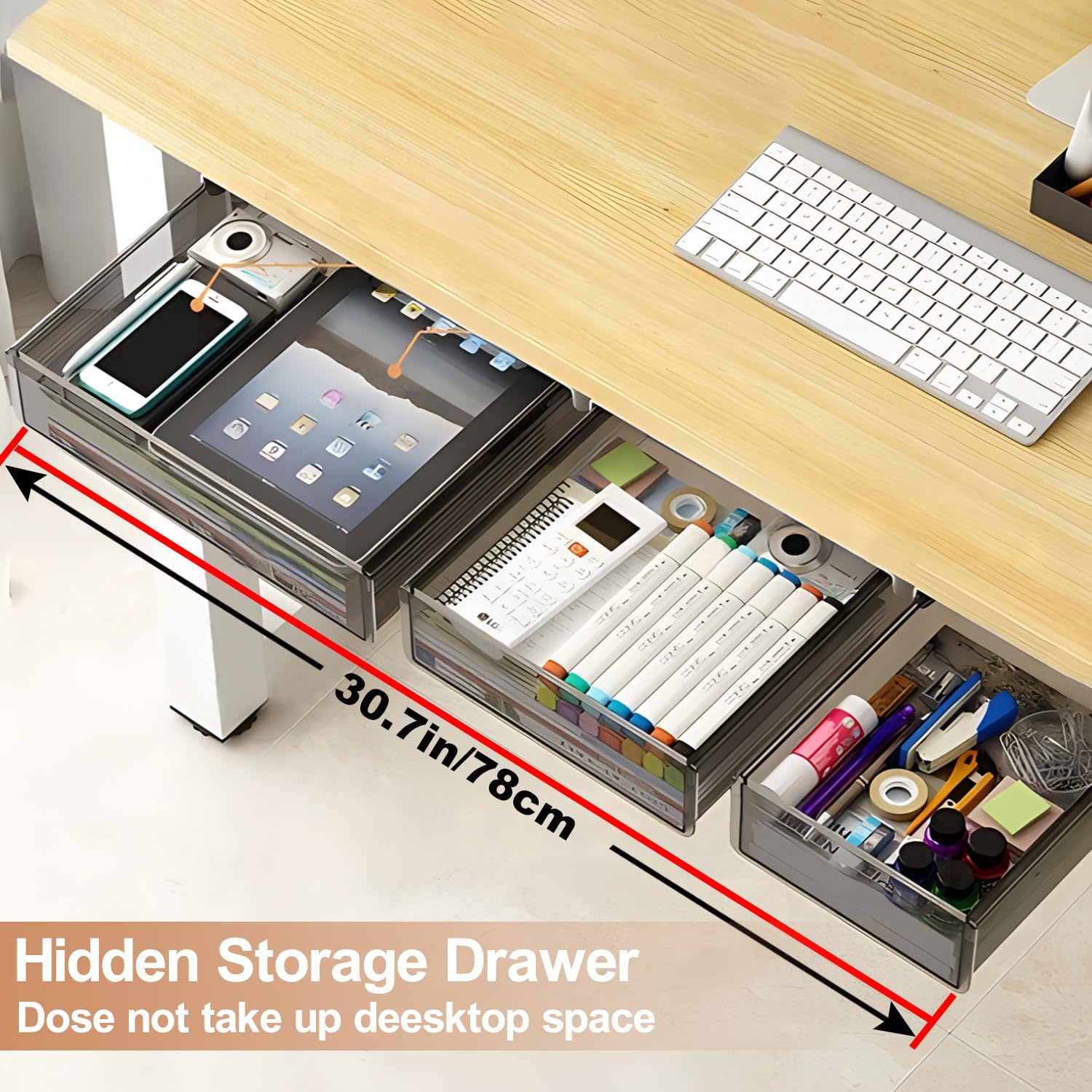 SVNNELP Under Desk Table Drawer Storage Organizer,3 Pack Large & Medium & Small Slide Out Desk