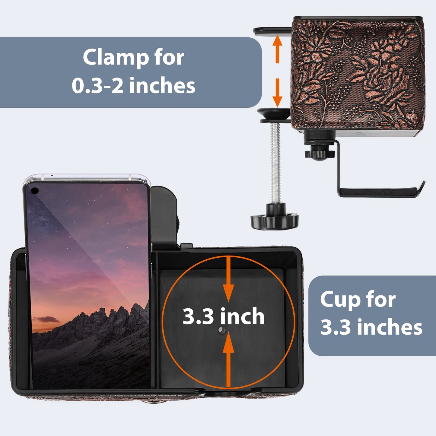 Under Desk Cup Holder Clamp on Cup Holder PU Leather Clip on Desk Organizer