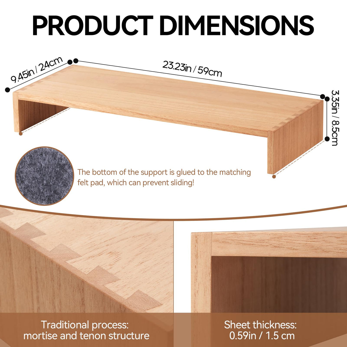 KIRIGEN Wood Monitor Stand Riser for Desk, 23.2 Inch, Natural 59-NA